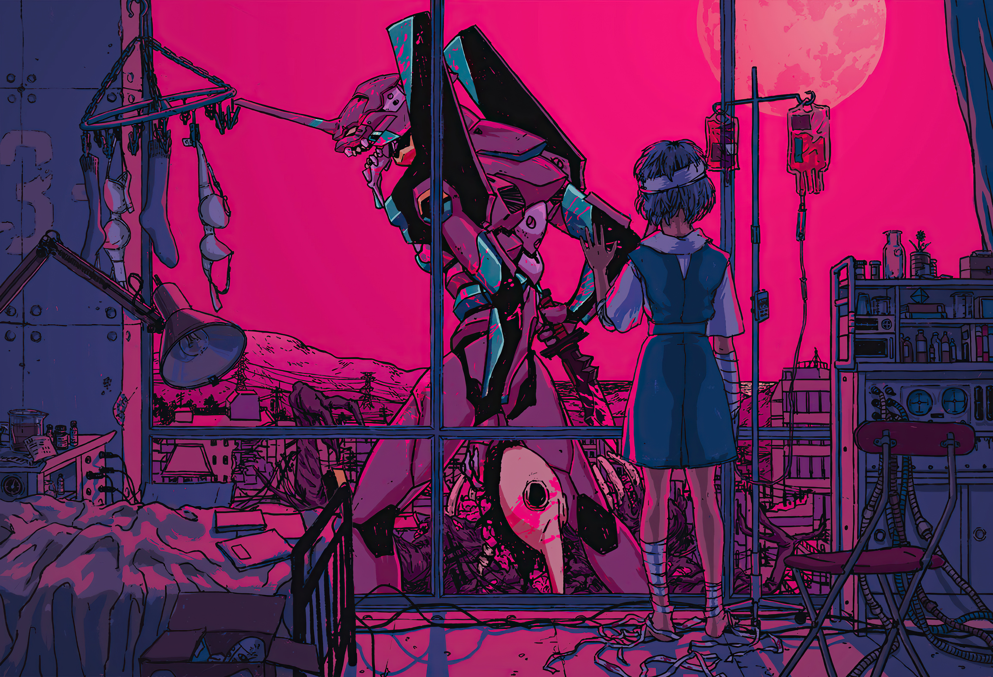 Rei Ayanami from Neon Genesis Evangelion with Unit-00 HD Wallpaper