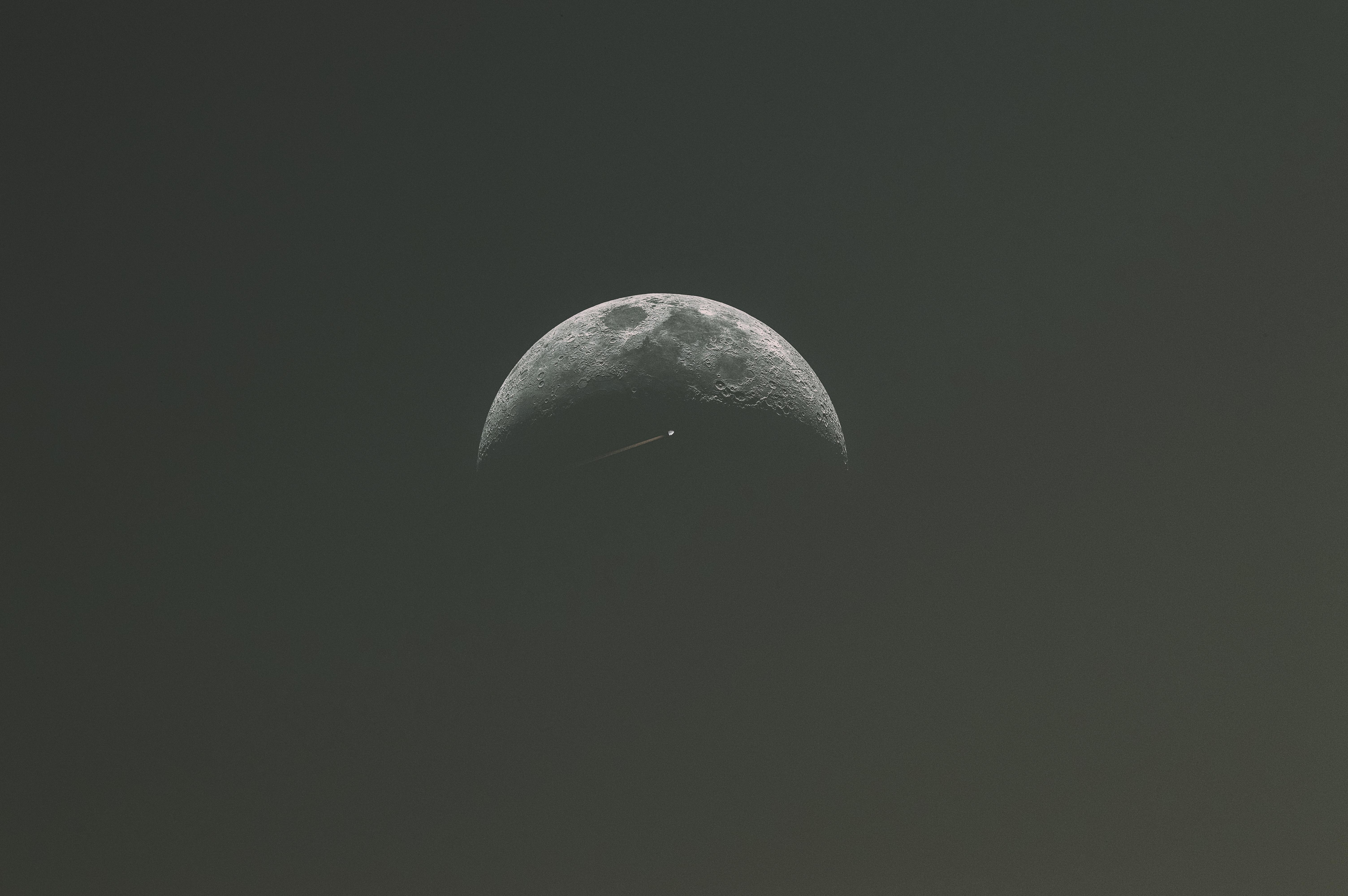 Half Moon with a Satellite Trail HD Wallpaper