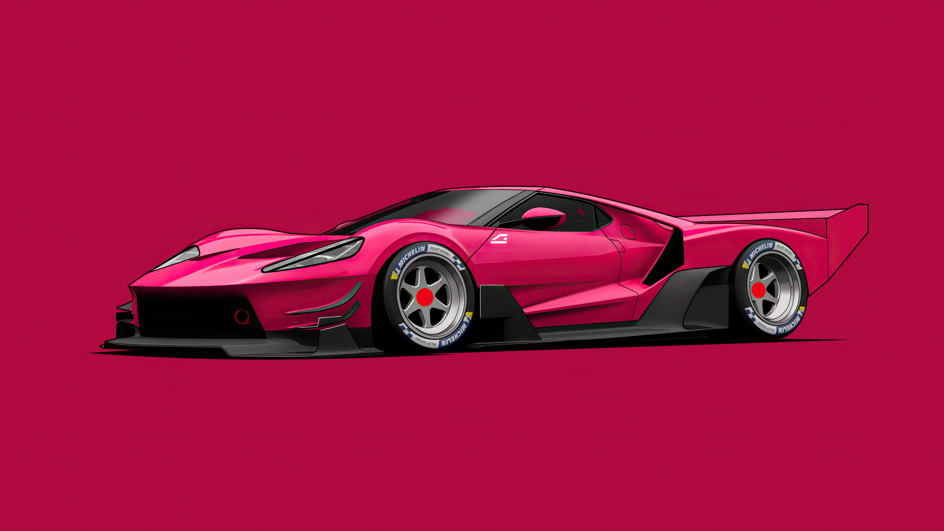 Pink Ford GT race car artwork HD Wallpaper