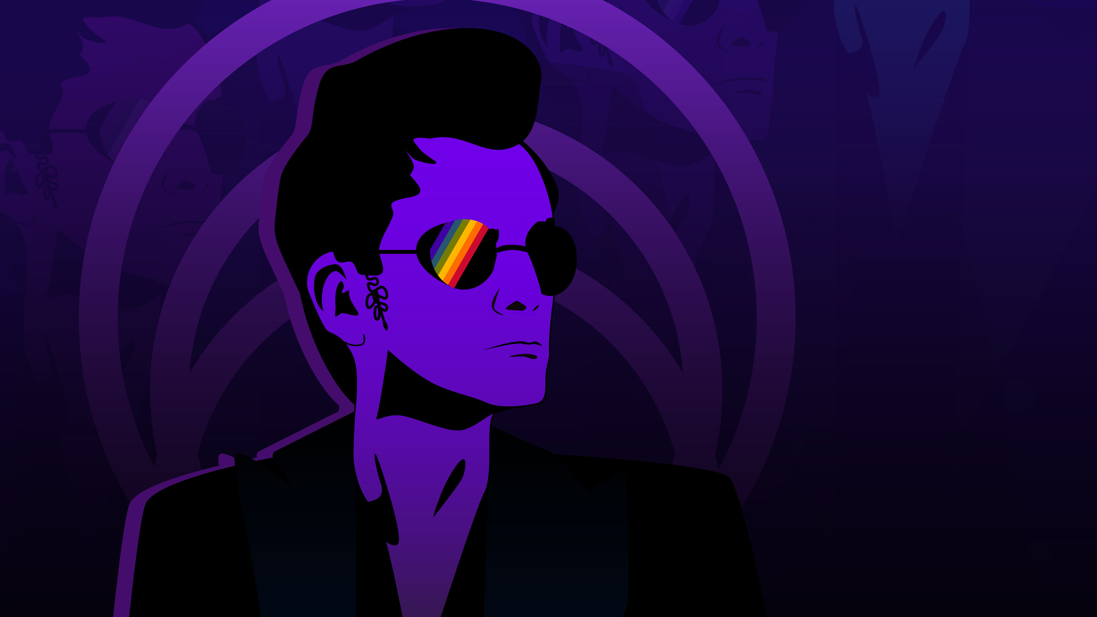 Man with rainbow sunglasses and pompadour HD Wallpaper