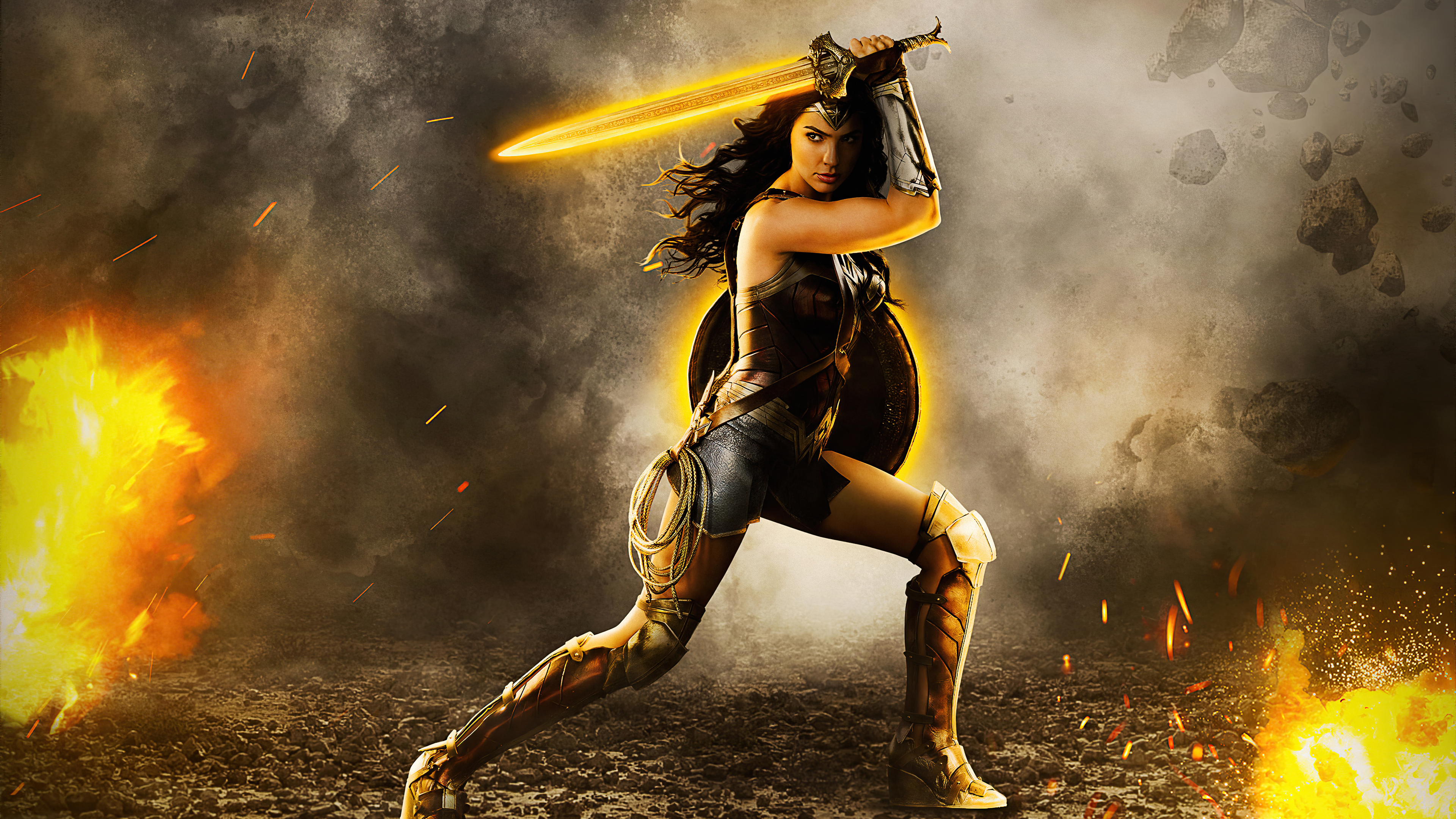 Wonder Woman with glowing sword and shield HD Wallpaper