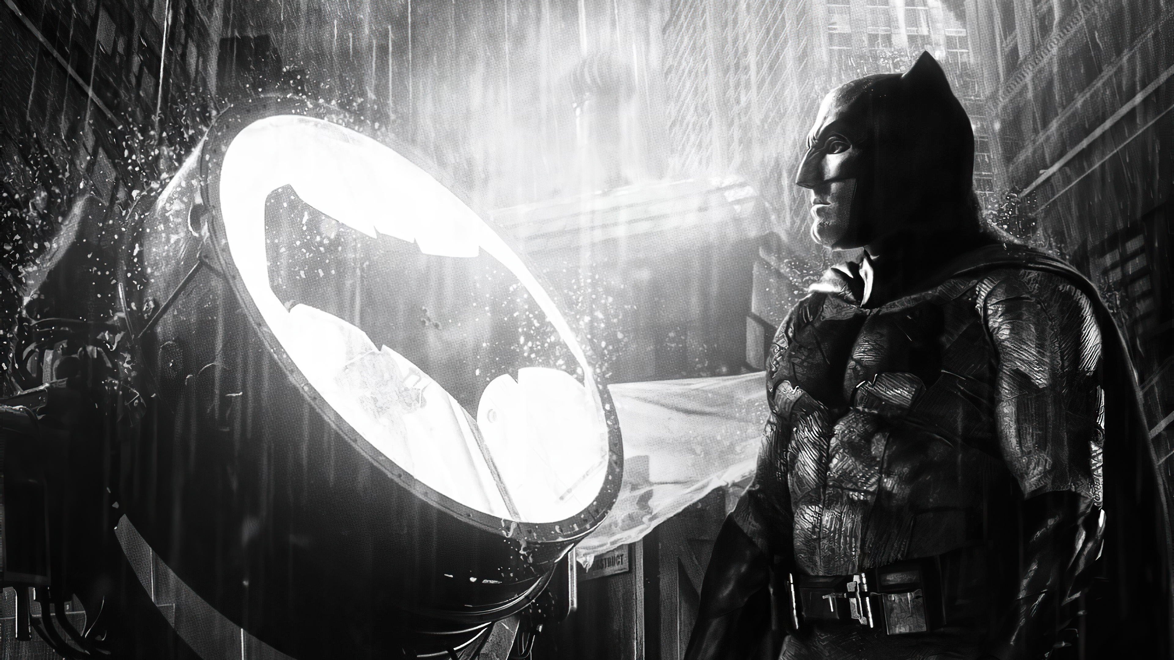 Batman in the Rain with Bat-Signal HD Wallpaper