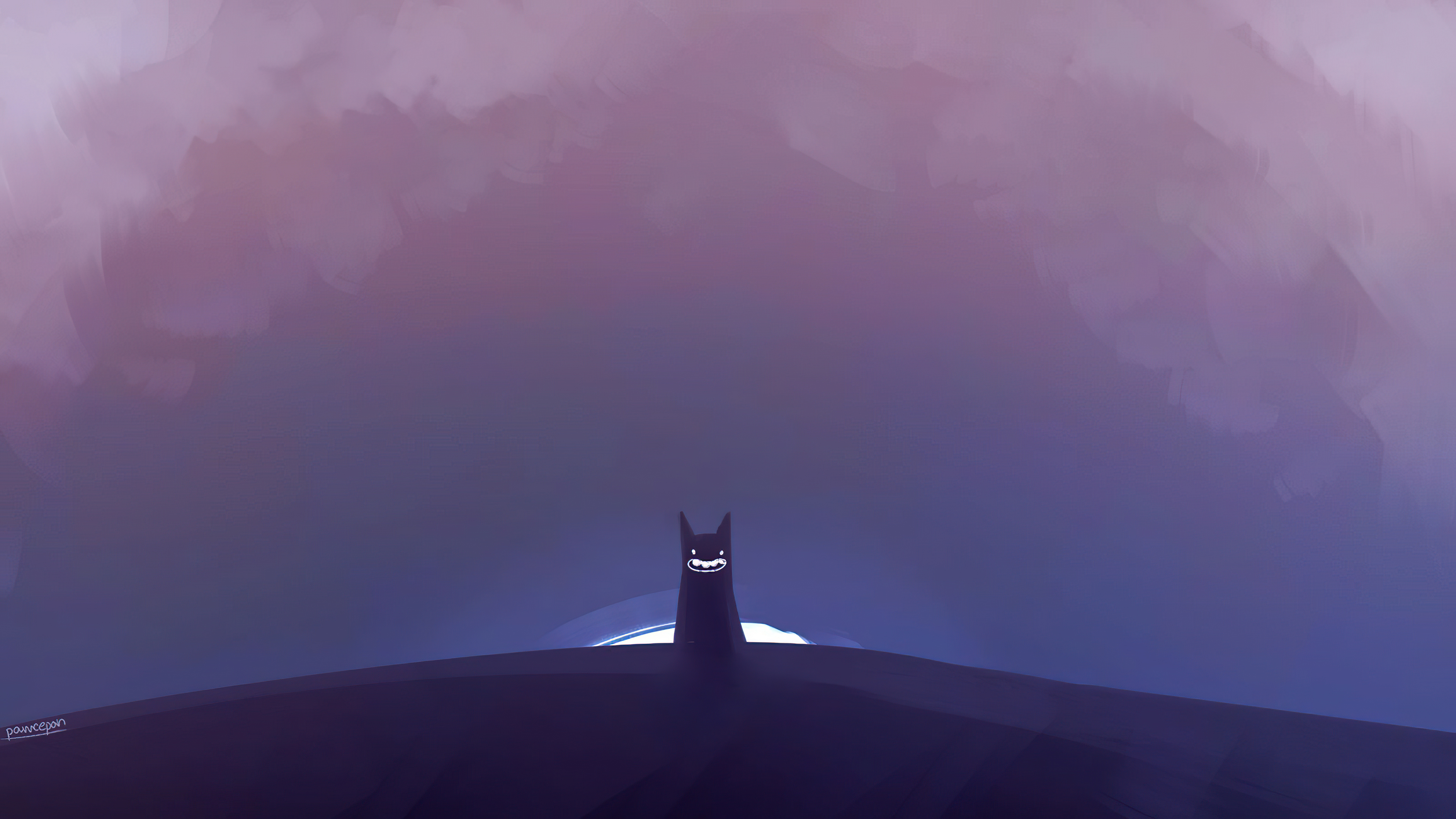 Minimalist Batman silhouette against purple sky HD Wallpaper