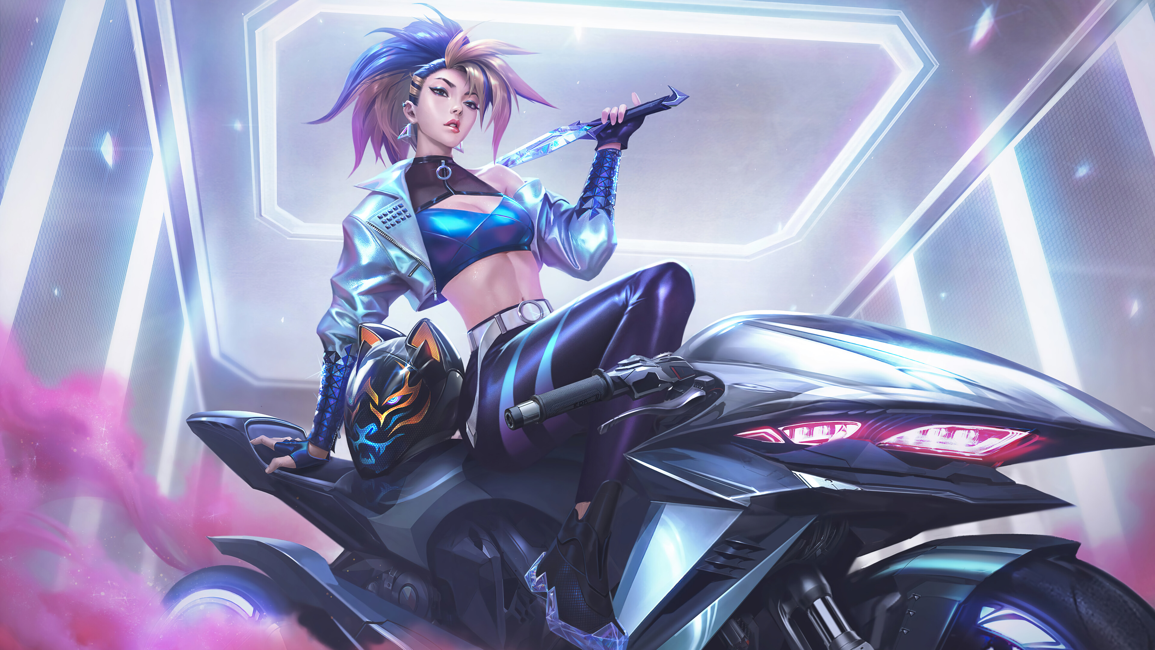 Akali from League of Legends on a motorcycle HD Wallpaper