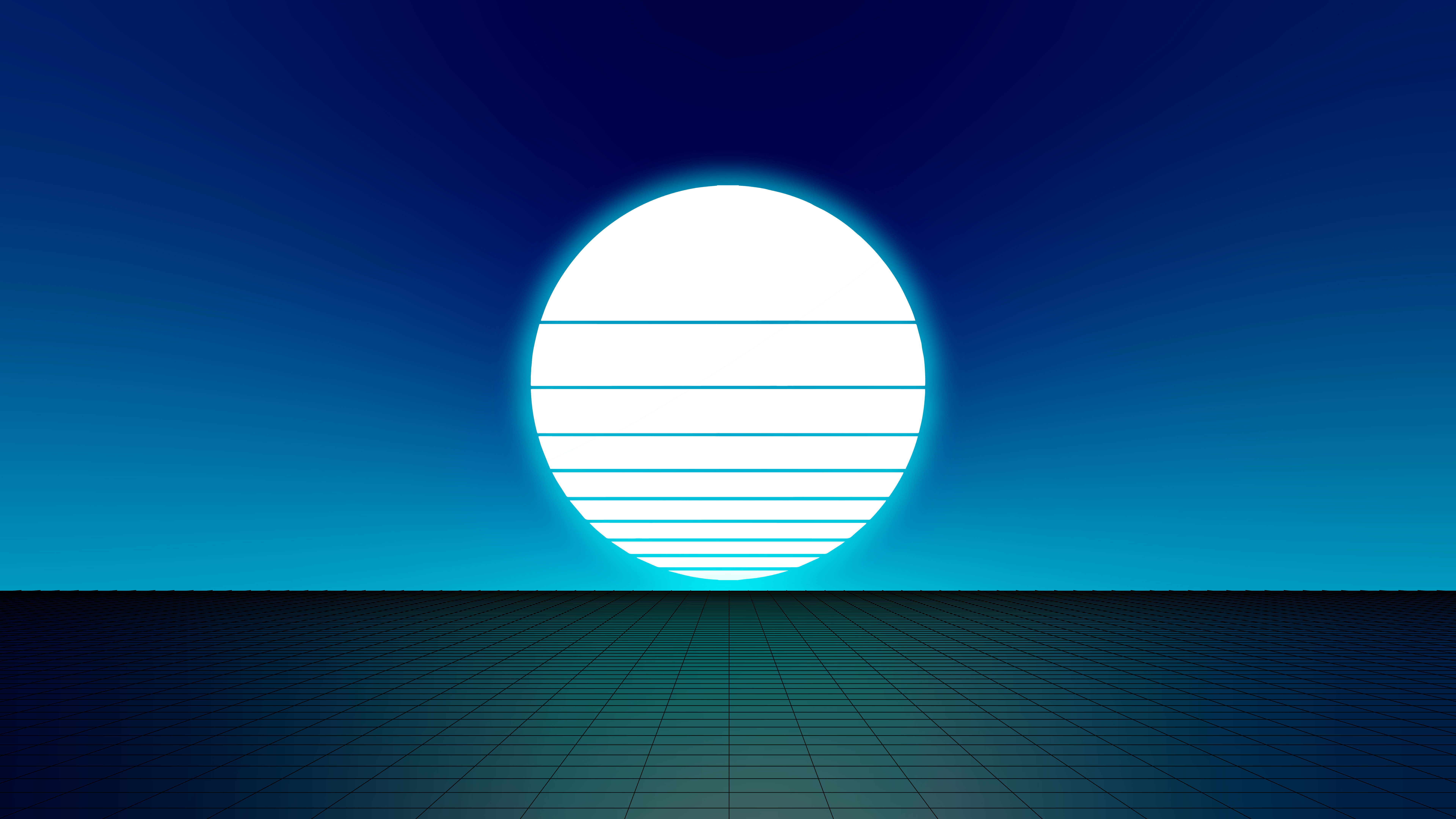 Synthwave Digital Art with Grid and Sun HD Wallpaper