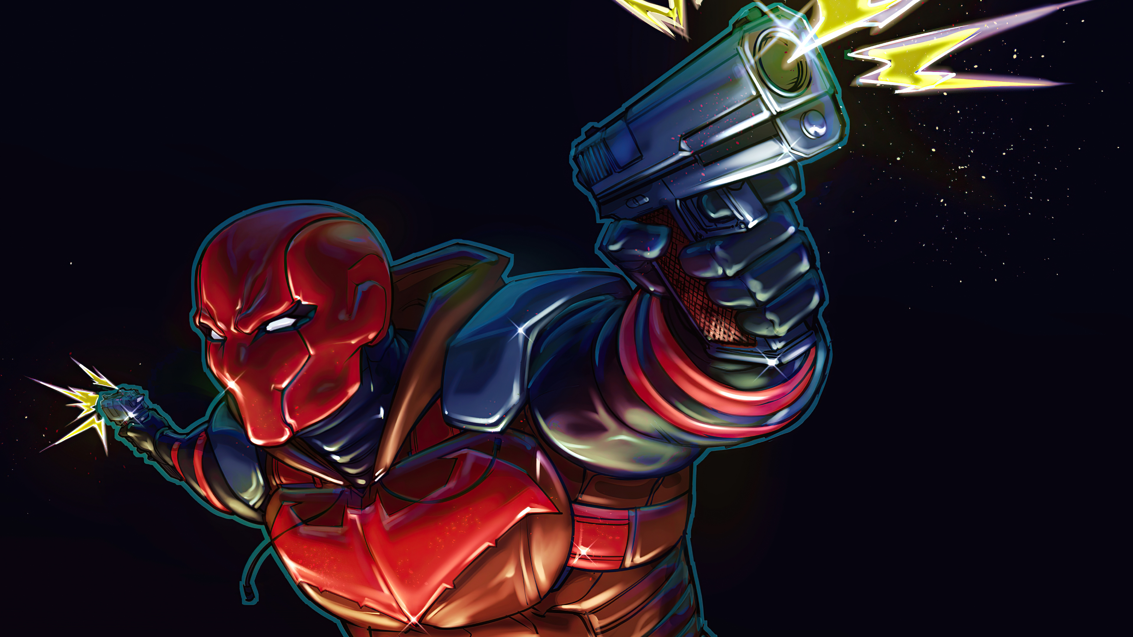 Red Hood with guns firing HD Wallpaper