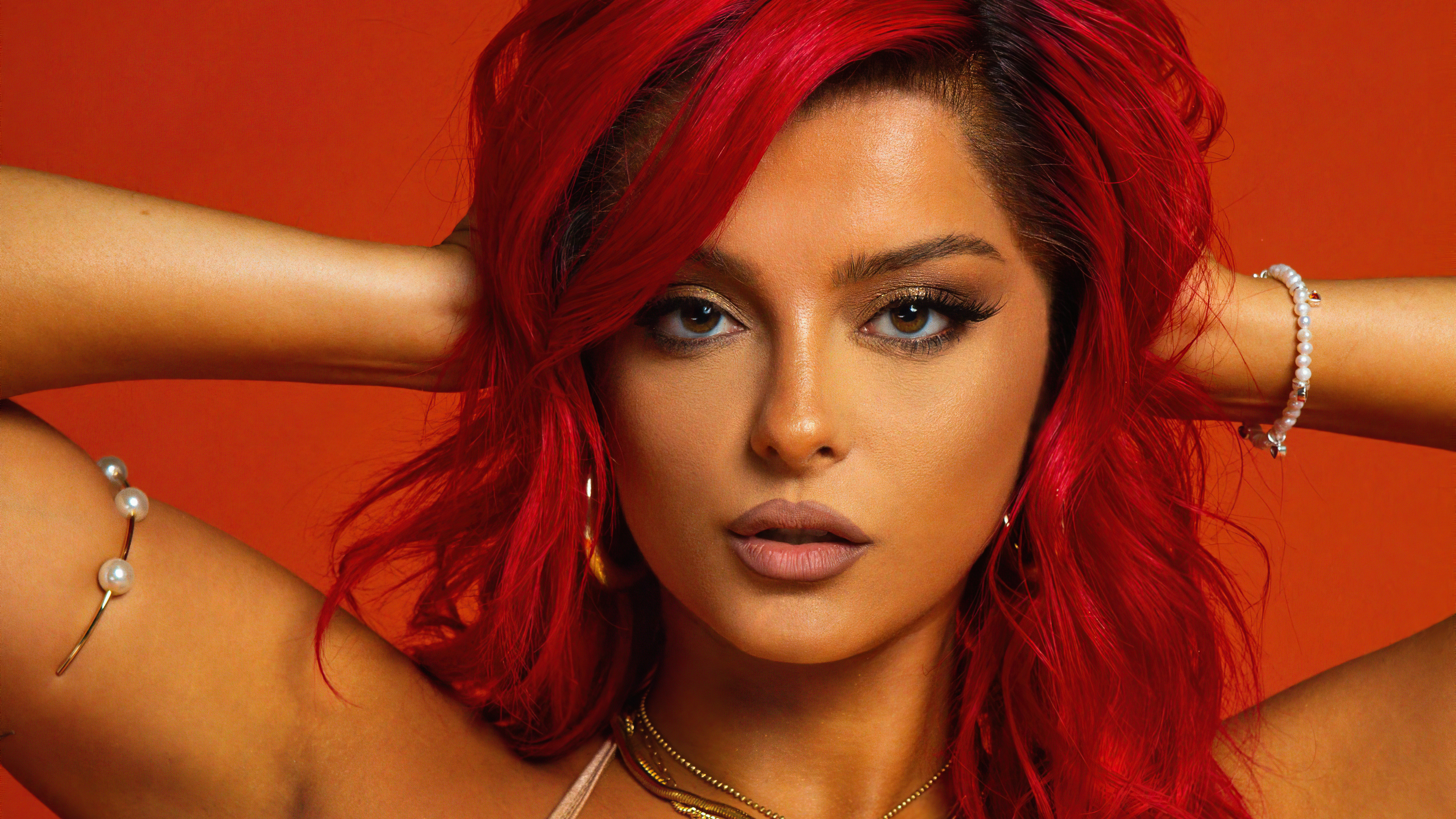 Bebe Rexha with Vibrant Red Hair HD Wallpaper