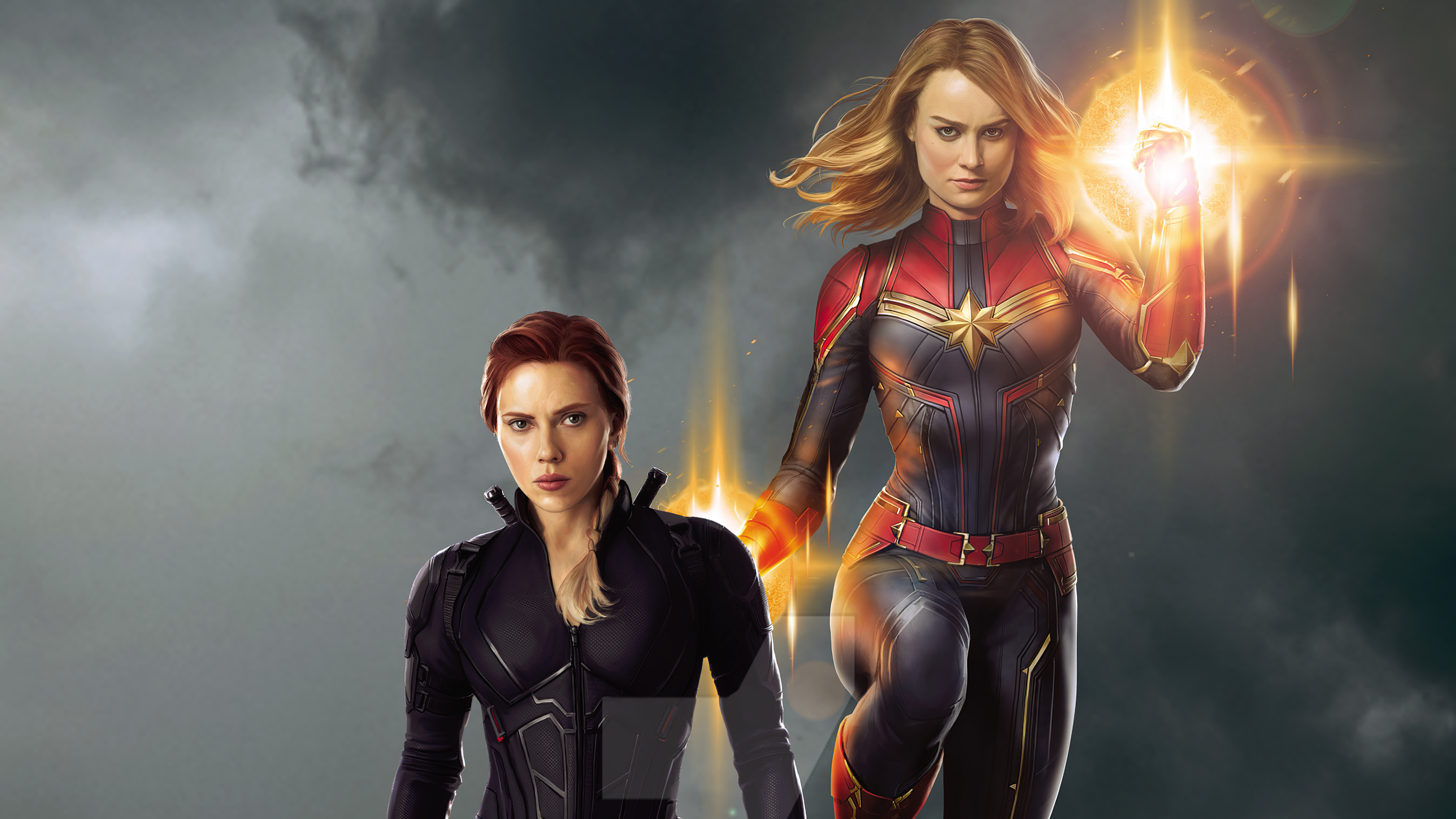 Captain Marvel and Black Widow Artwork 4K HD Wallpaper