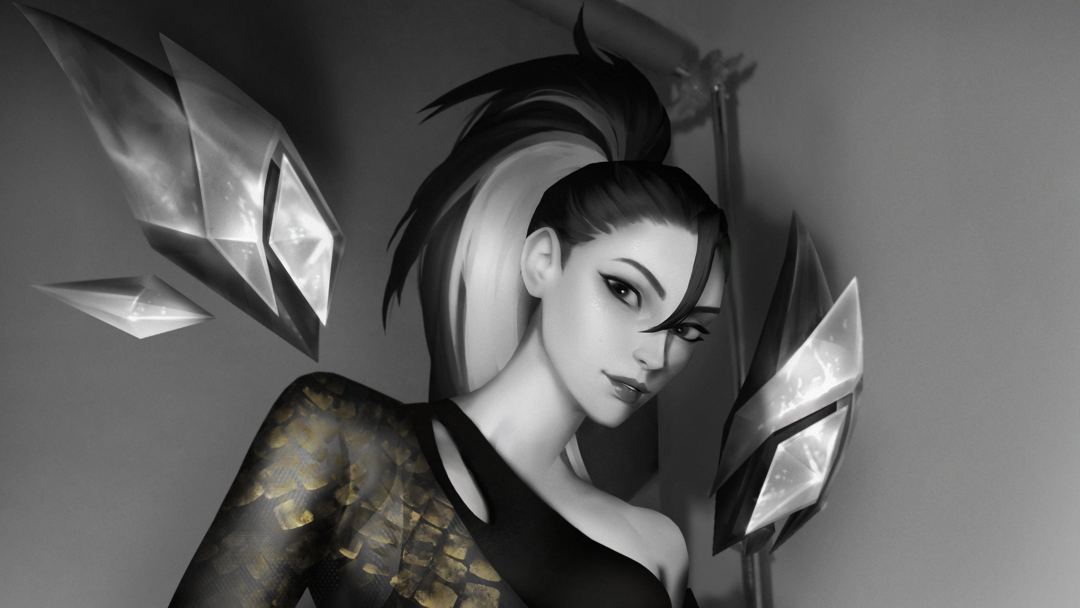 Kaisa from League of Legends in Monochrome HD Wallpaper