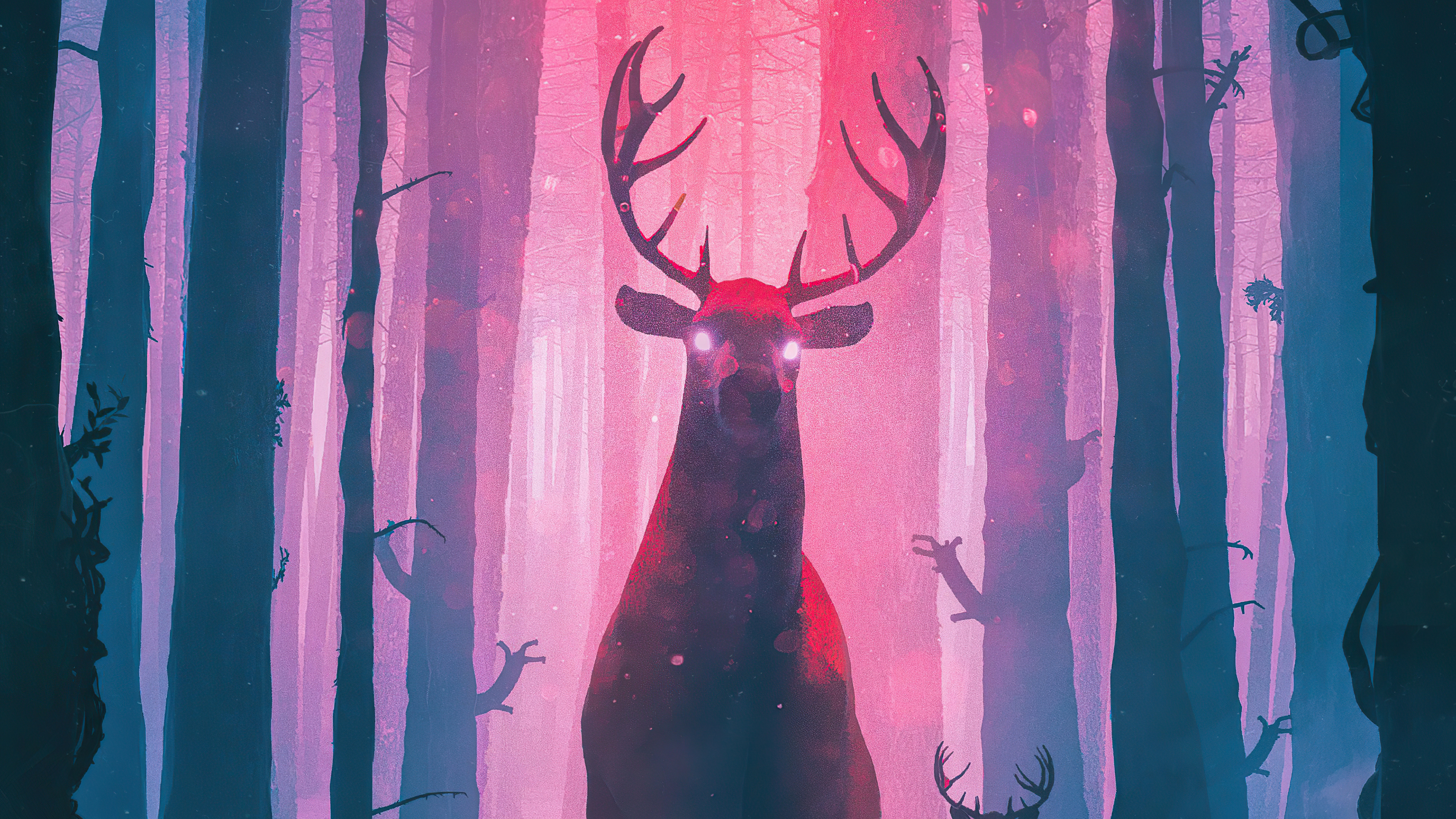 Artwork of a deer in a forest HD Wallpaper
