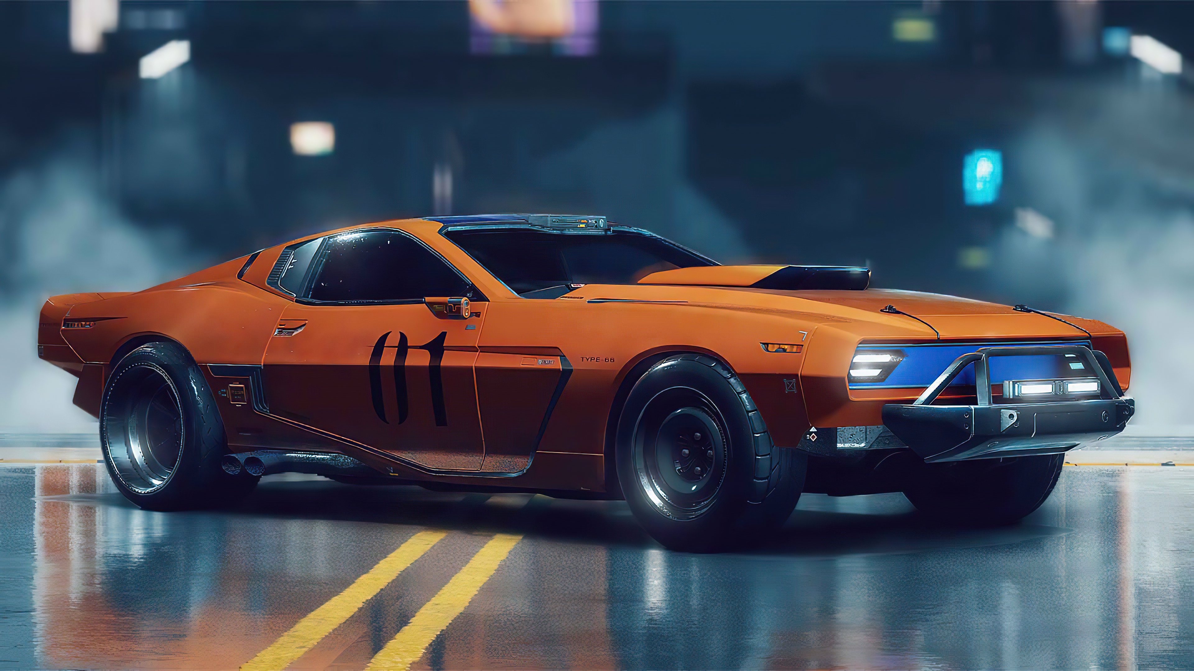 Orange Cyberpunk 2077 car with number 01 HD Wallpaper