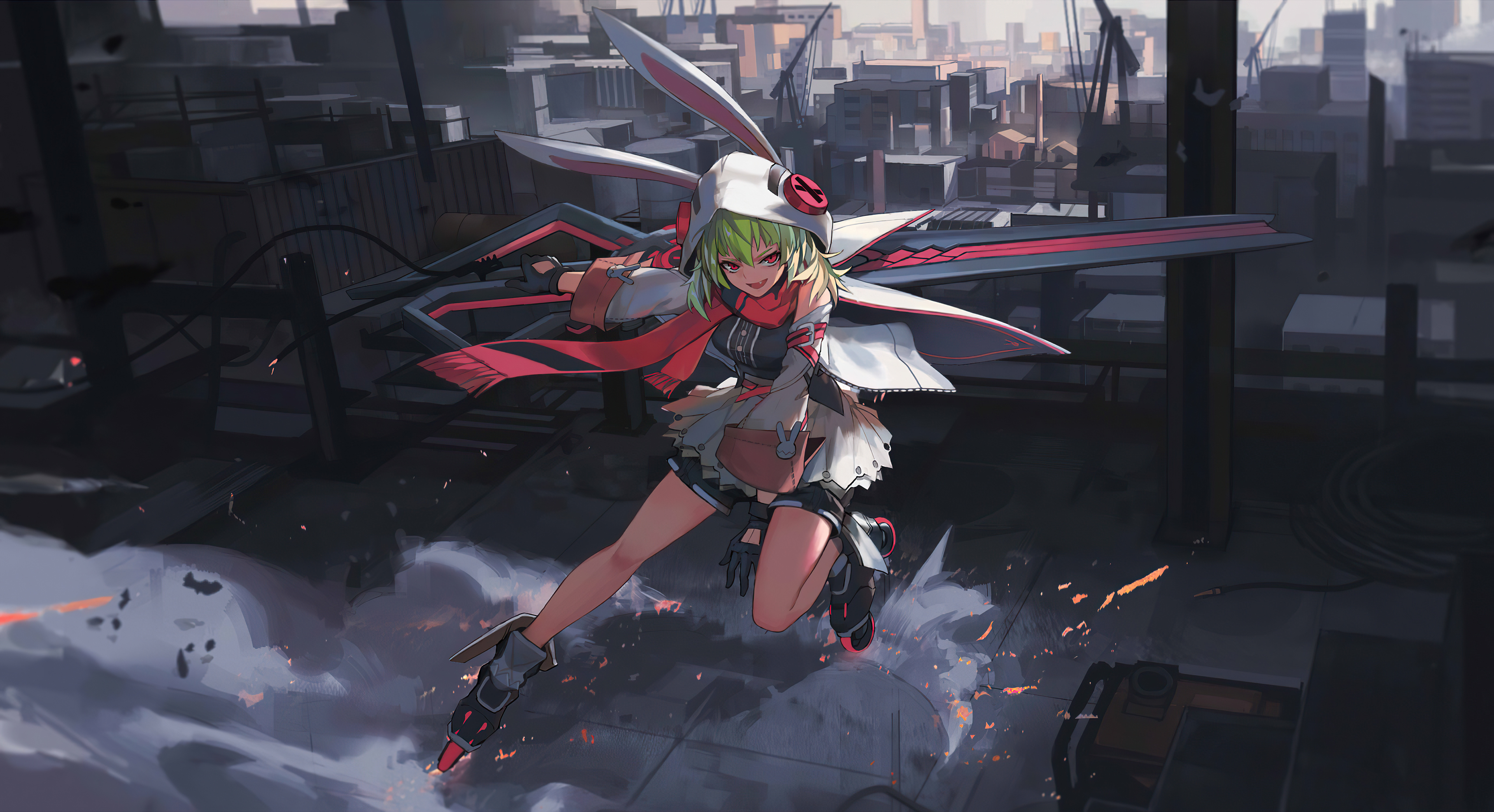 Anime girl with bunny ears and weapon HD Wallpaper