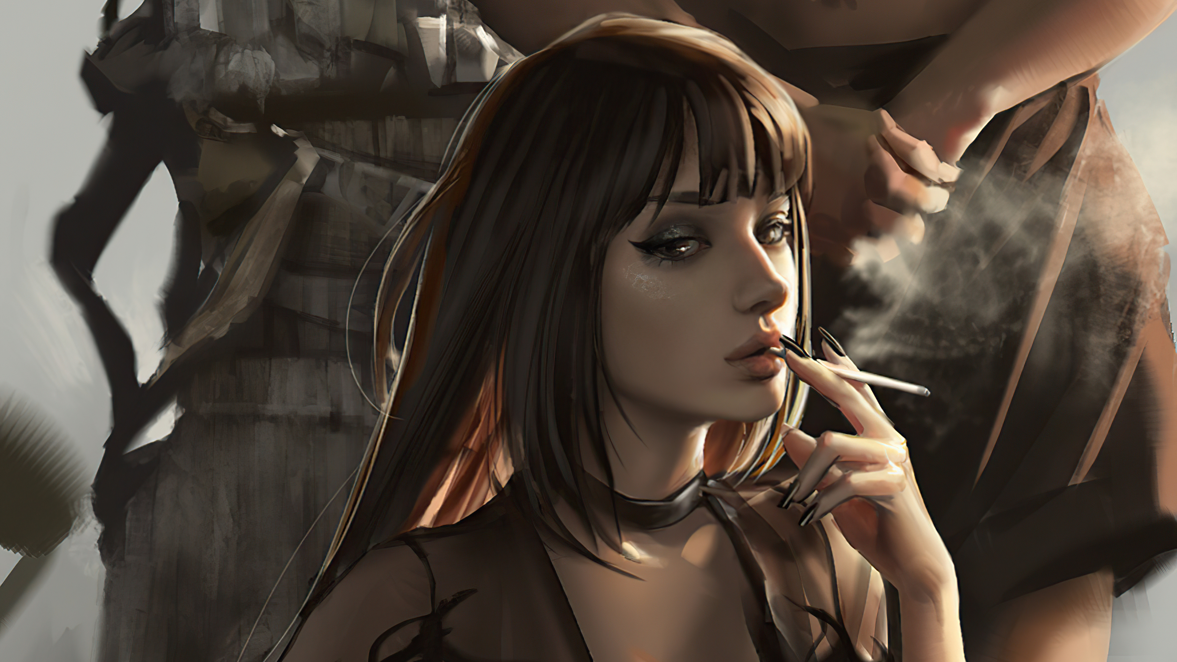 Woman smoking a cigarette, digital art HD Wallpaper