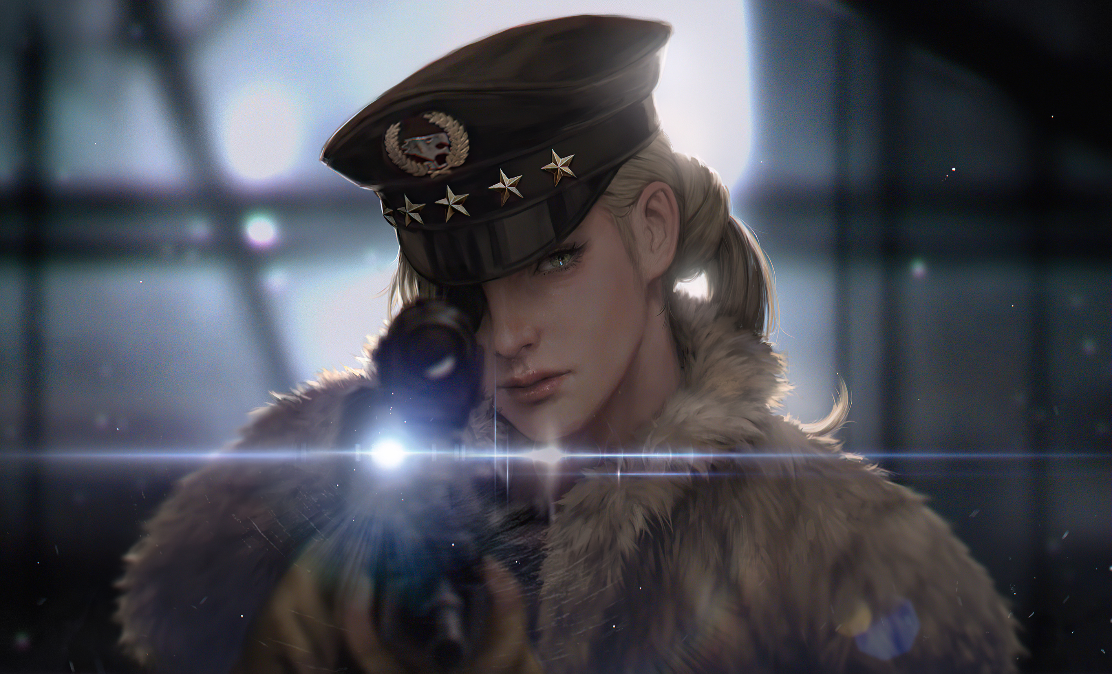 Woman in military hat aiming a rifle in Crossfire 4K HD Wallpaper