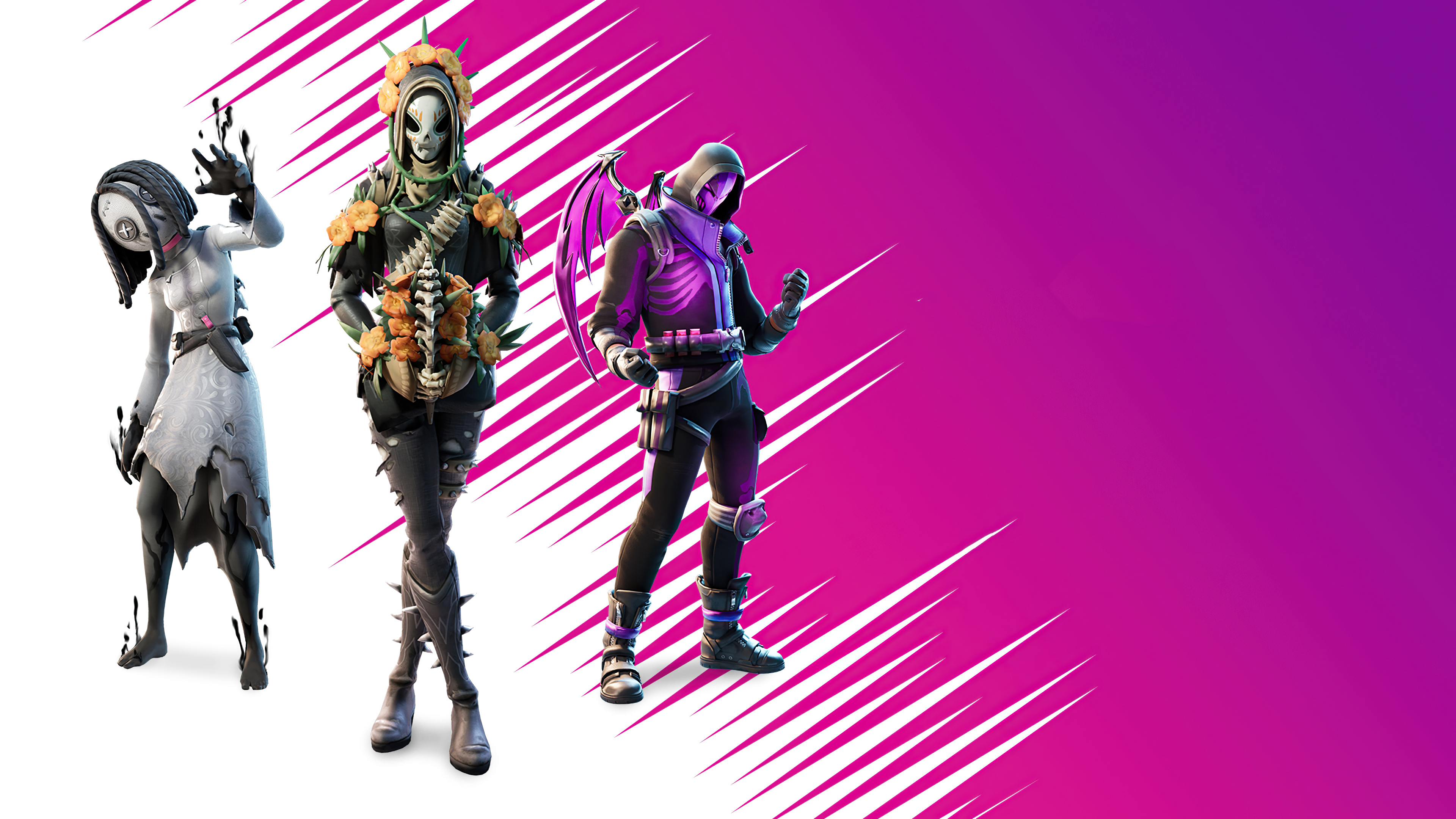 Fortnite characters with skull and bat motifs HD Wallpaper