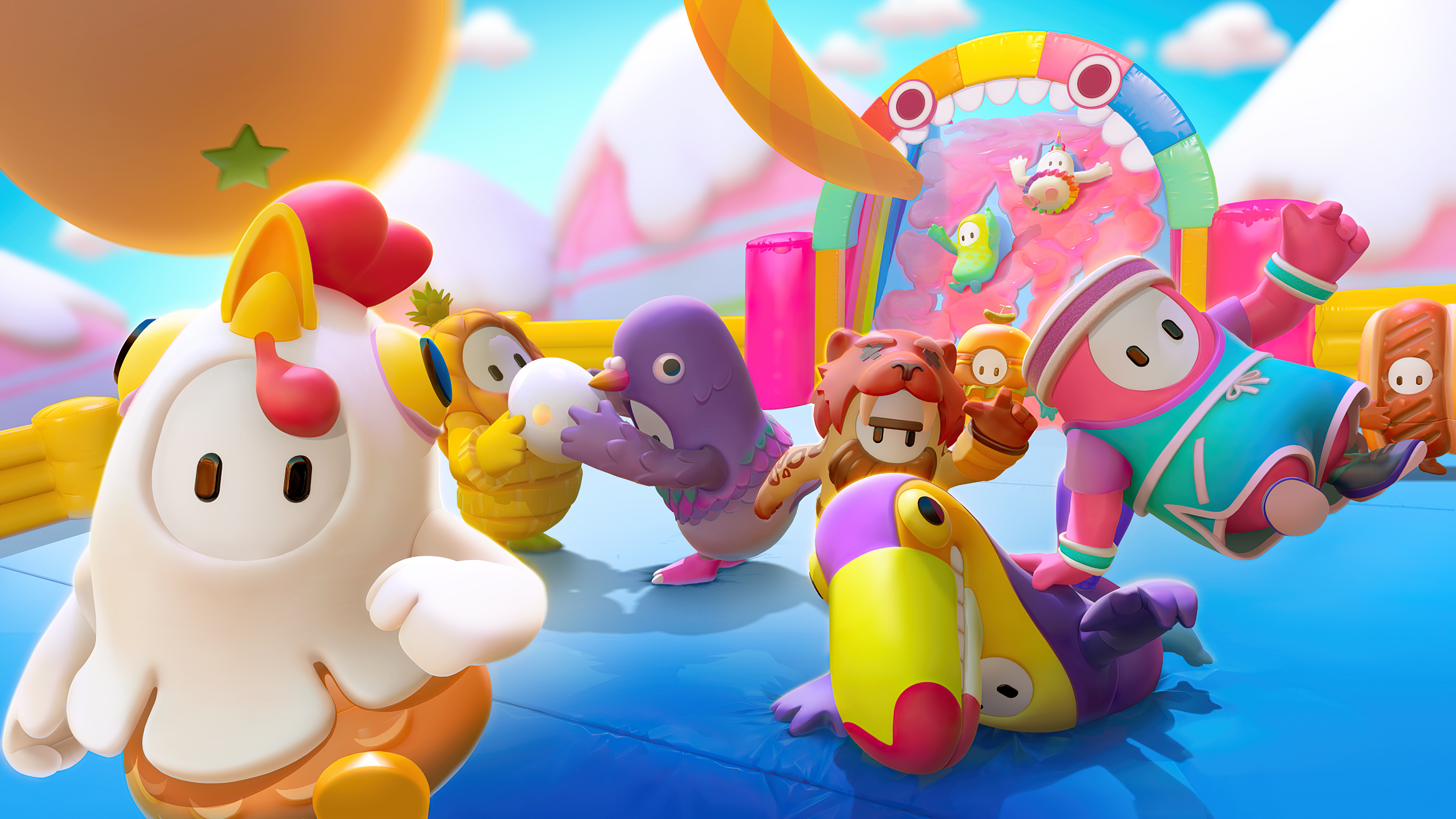 Fall Guys characters in a colorful obstacle course 4K HD Wallpaper