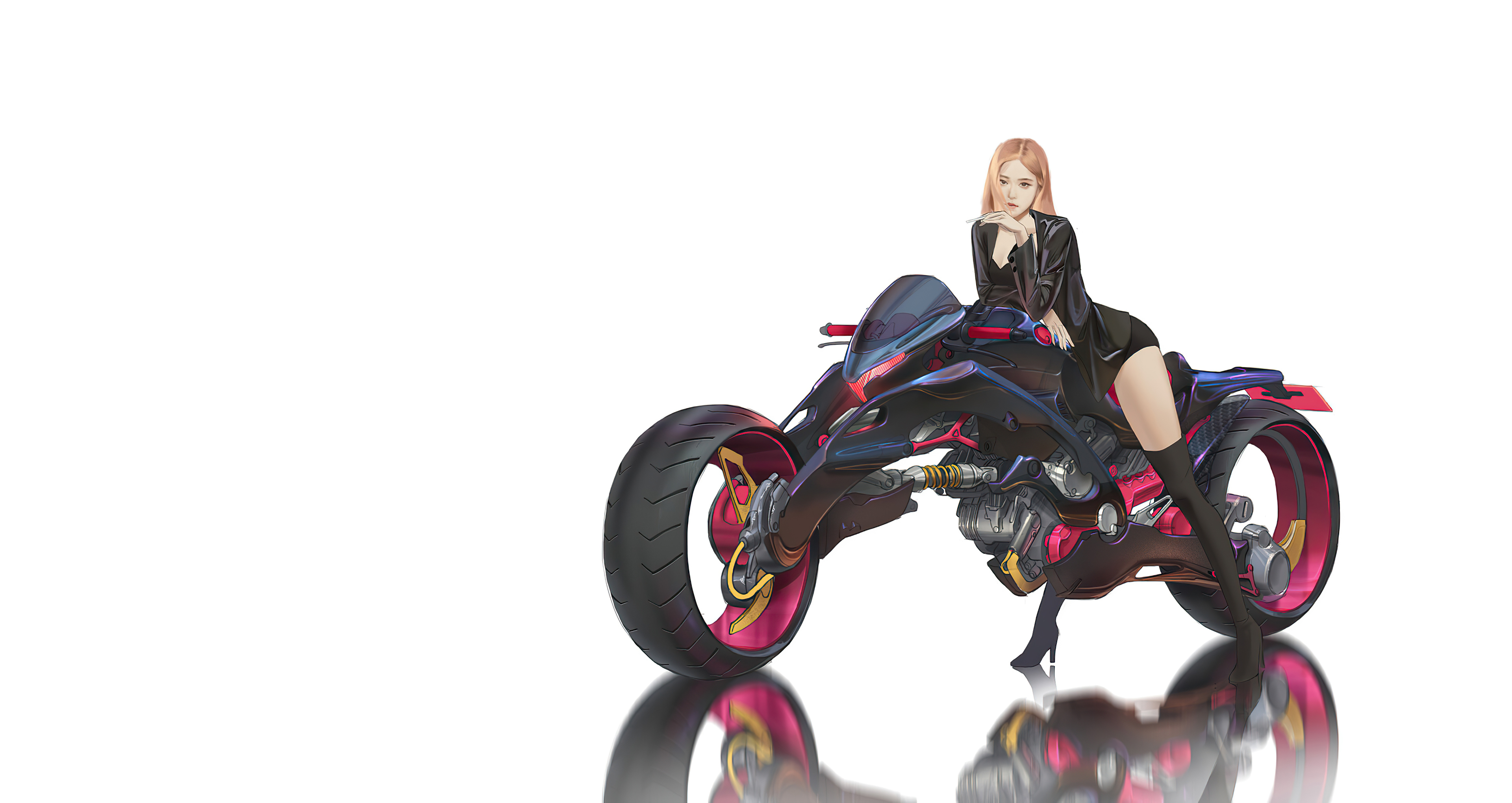 Girl on a futuristic motorcycle HD Wallpaper