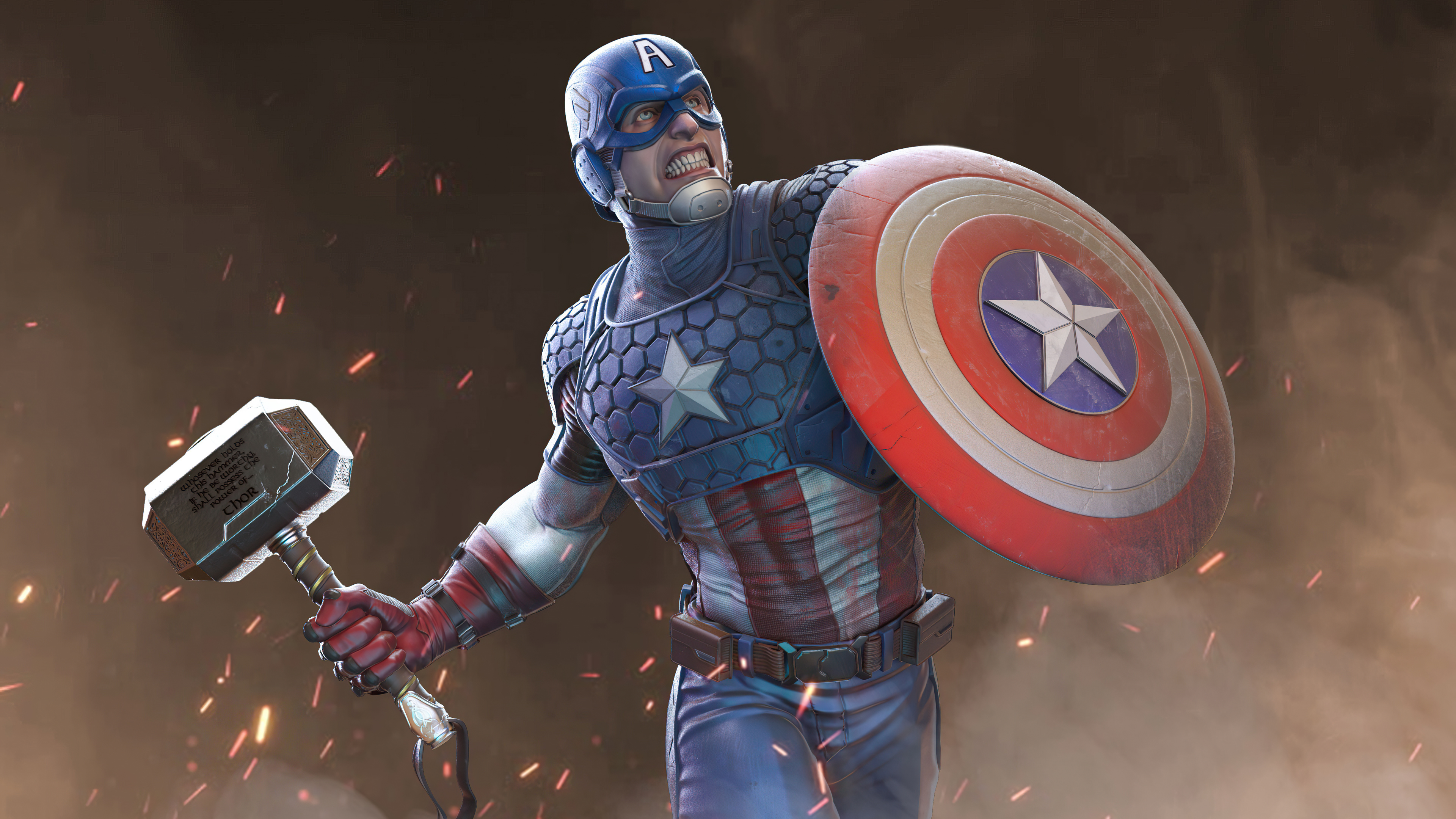 Captain America holding Mjolnir and his shield HD Wallpaper