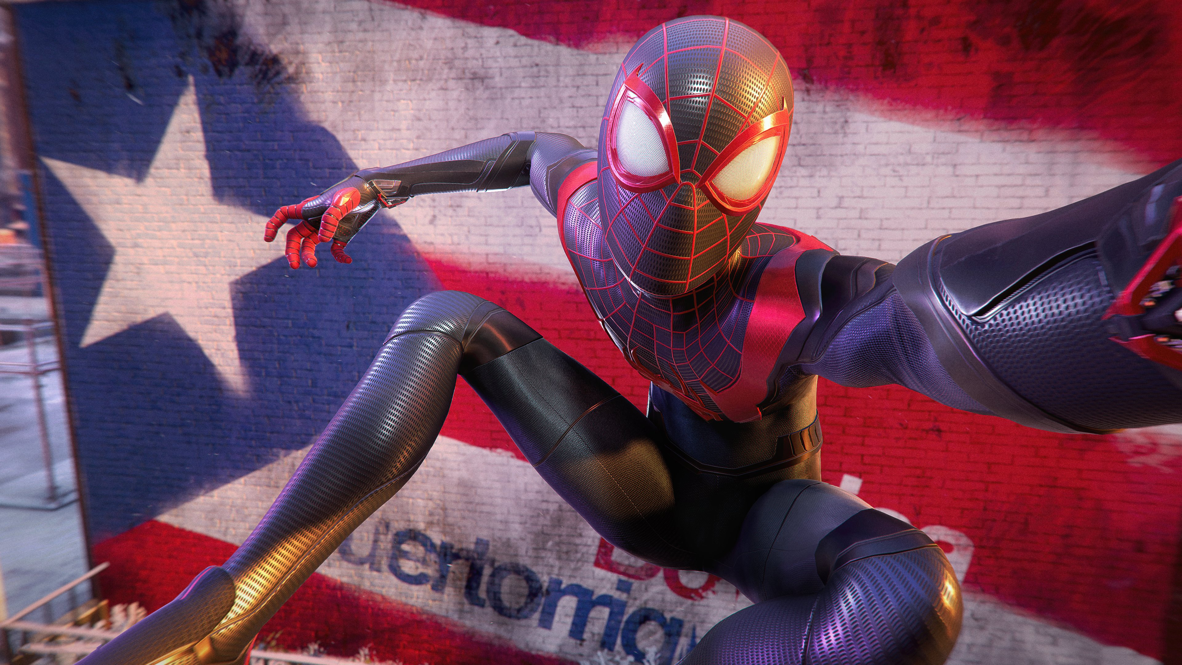 Miles Morales Spider-Man in front of Puerto Rico flag HD Wallpaper