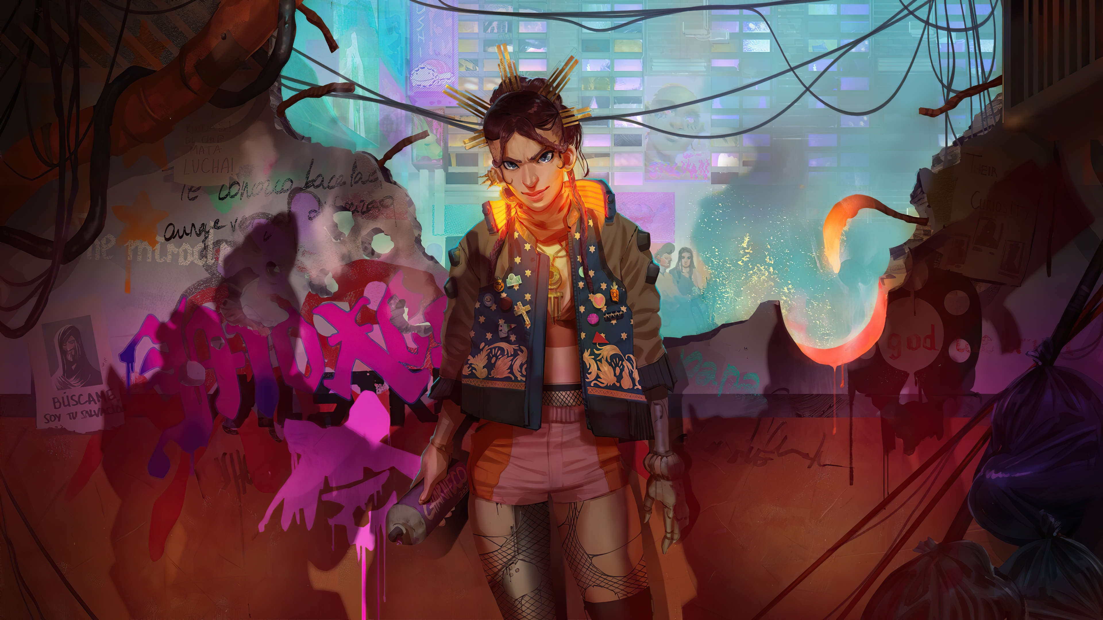 Cyberpunk woman with spray paint HD Wallpaper