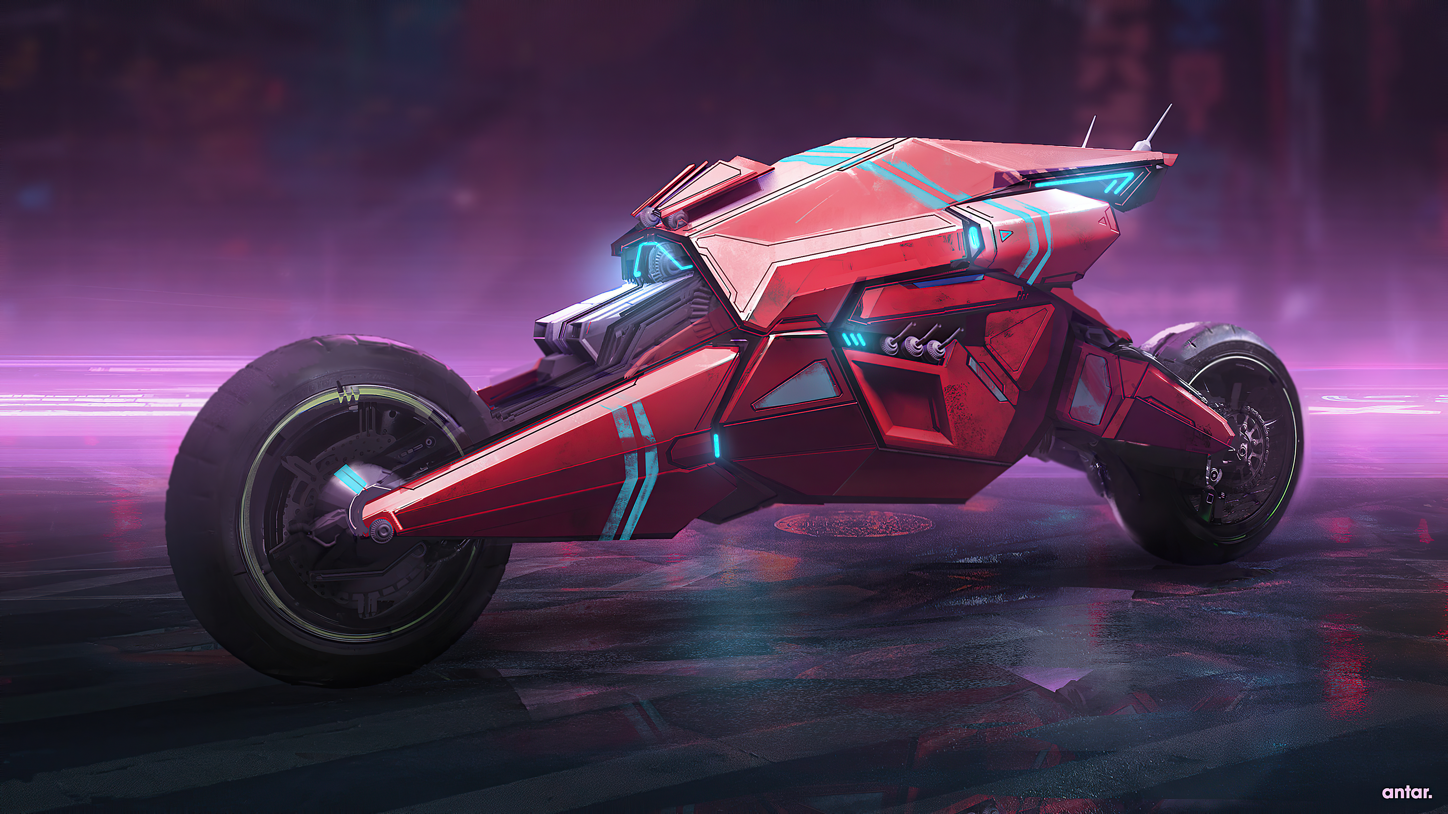 Cyberpunk futuristic motorcycle artwork HD Wallpaper