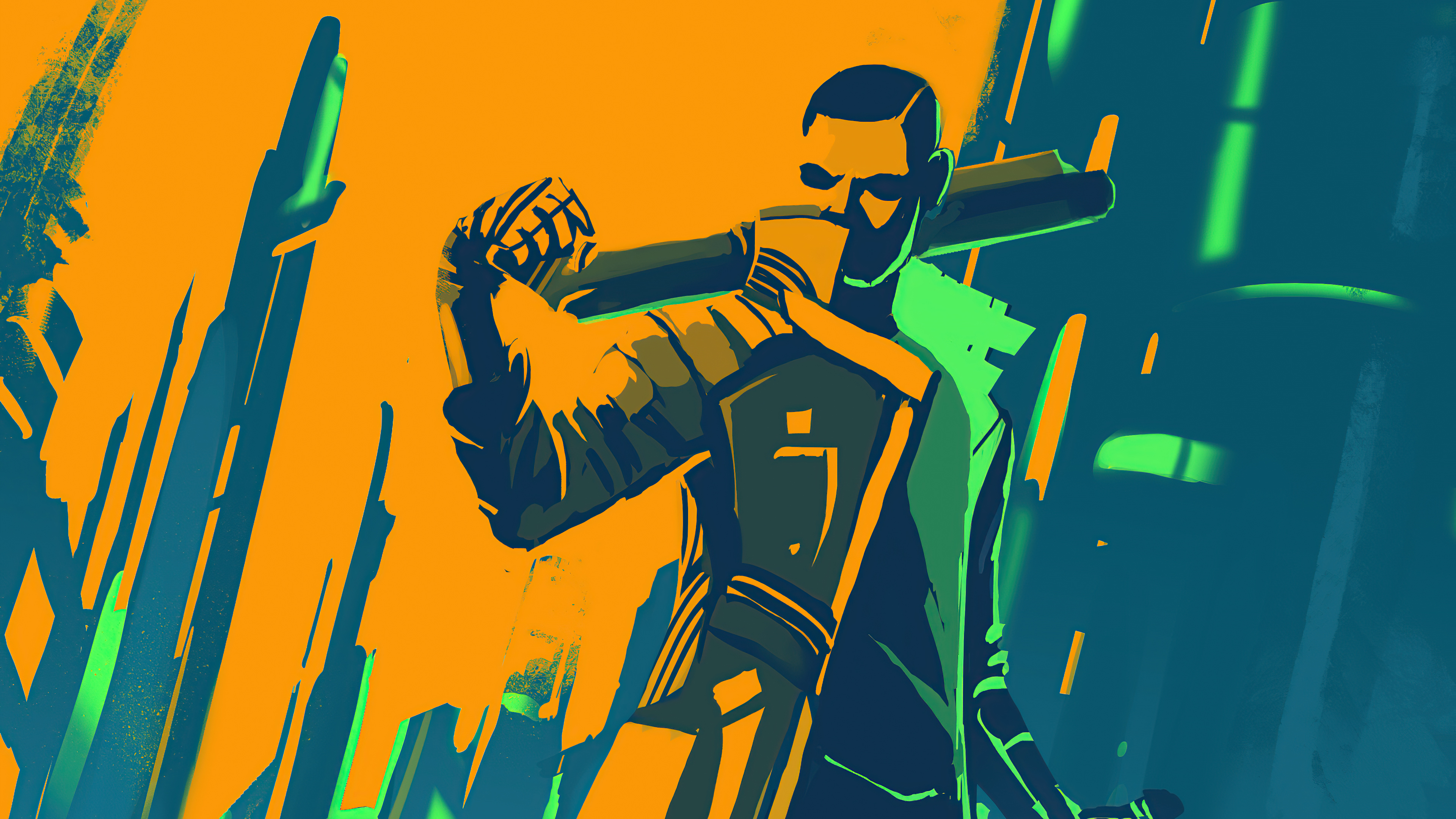 Cyberpunk character with a weapon HD Wallpaper