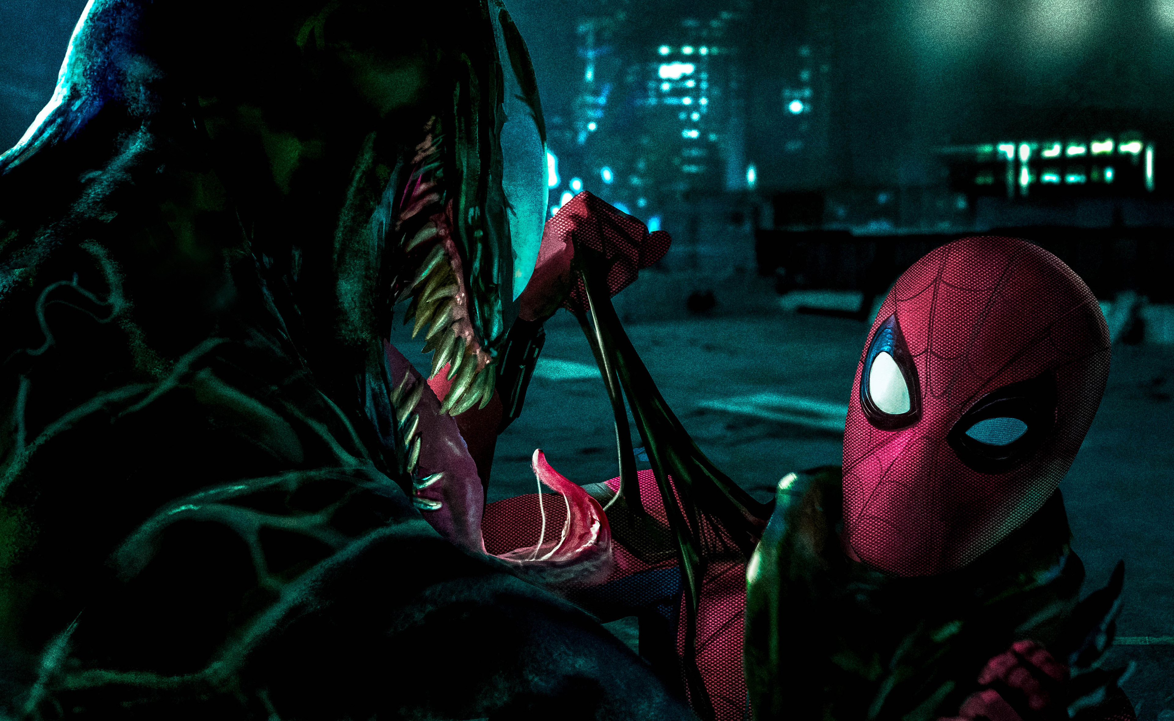 Venom fighting Spider-Man artwork HD Wallpaper