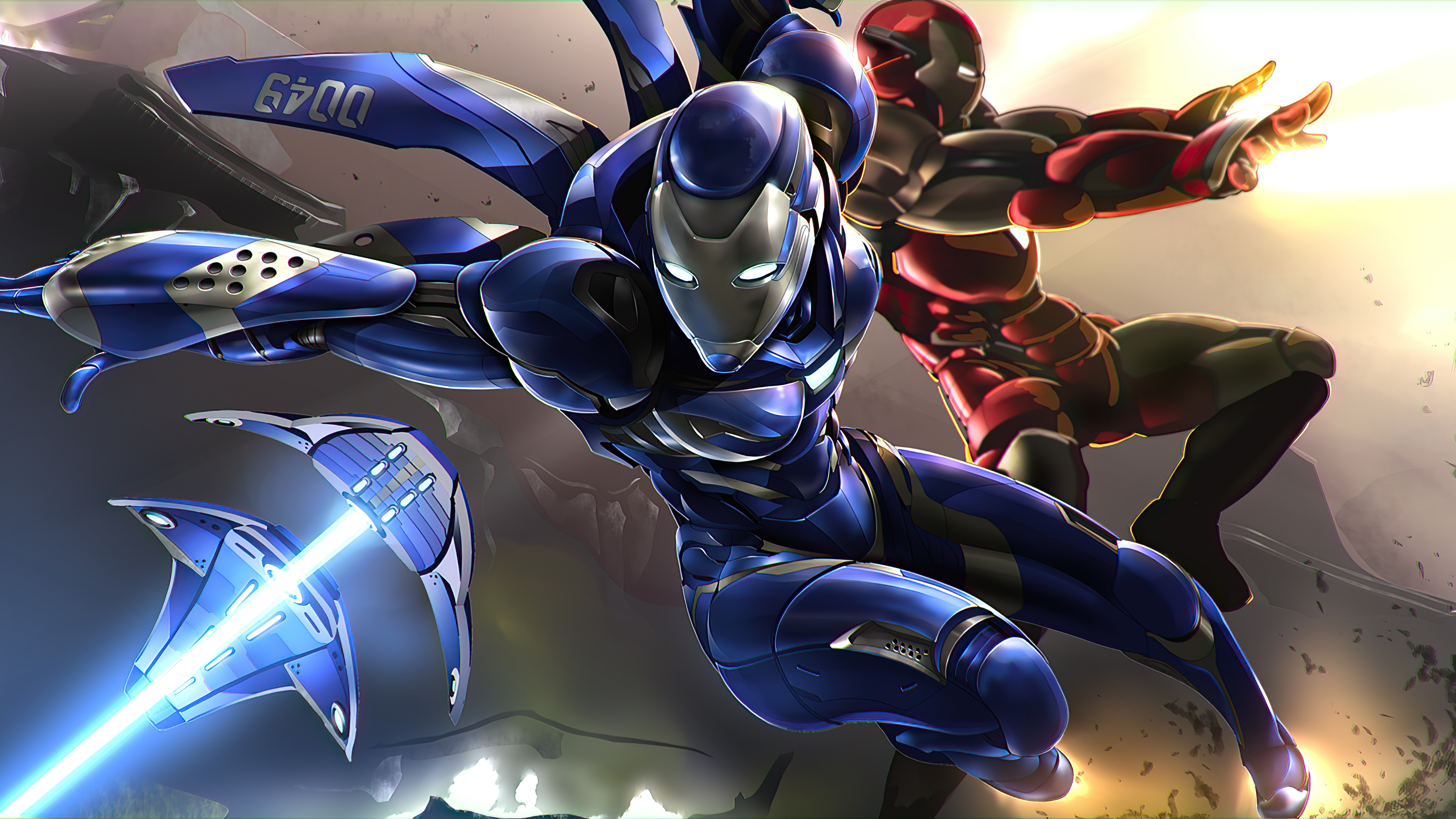 Iron Man suits in action HD Wallpaper
