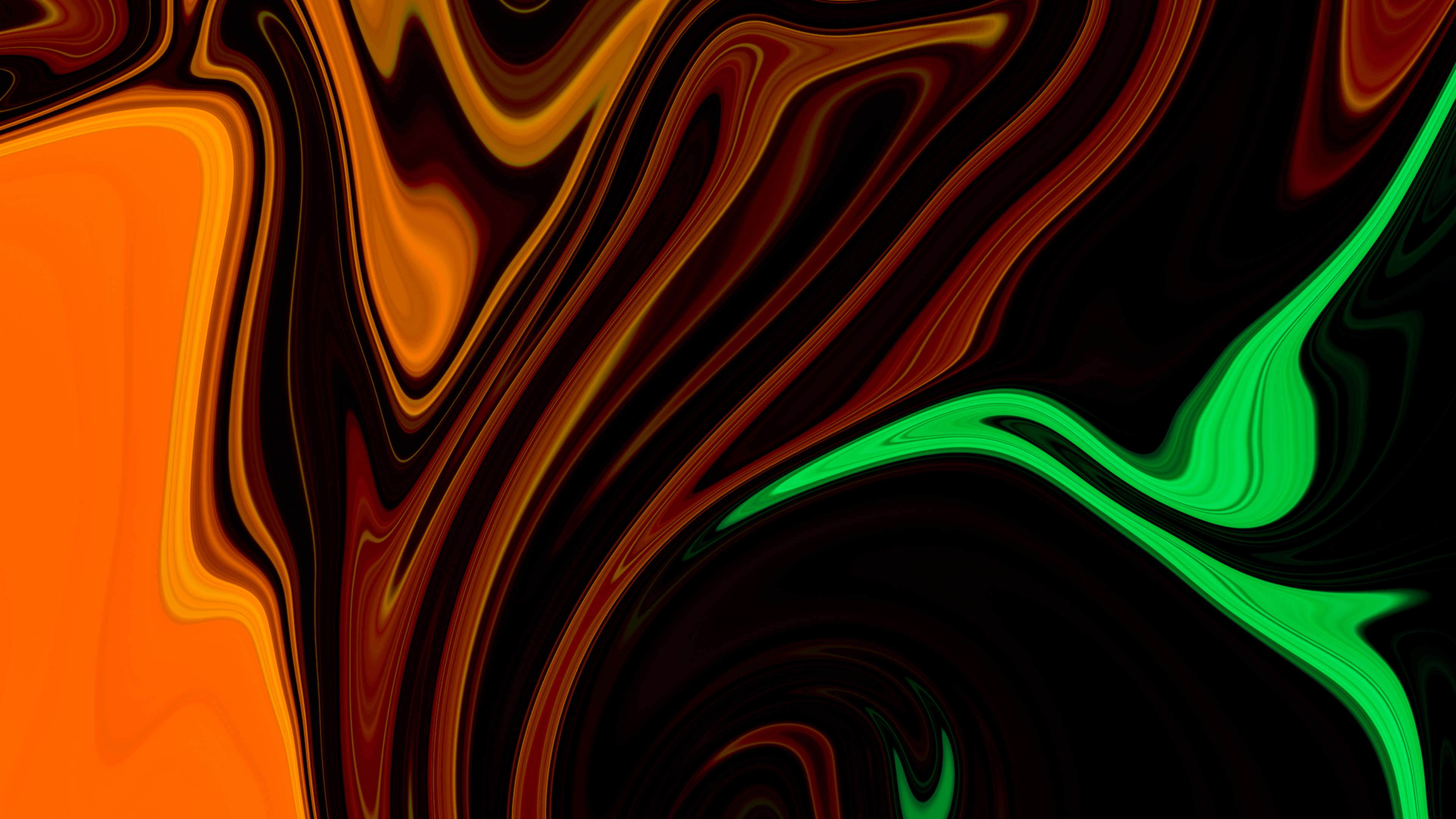 Abstract digital art with orange, brown, and green swirls HD Wallpaper