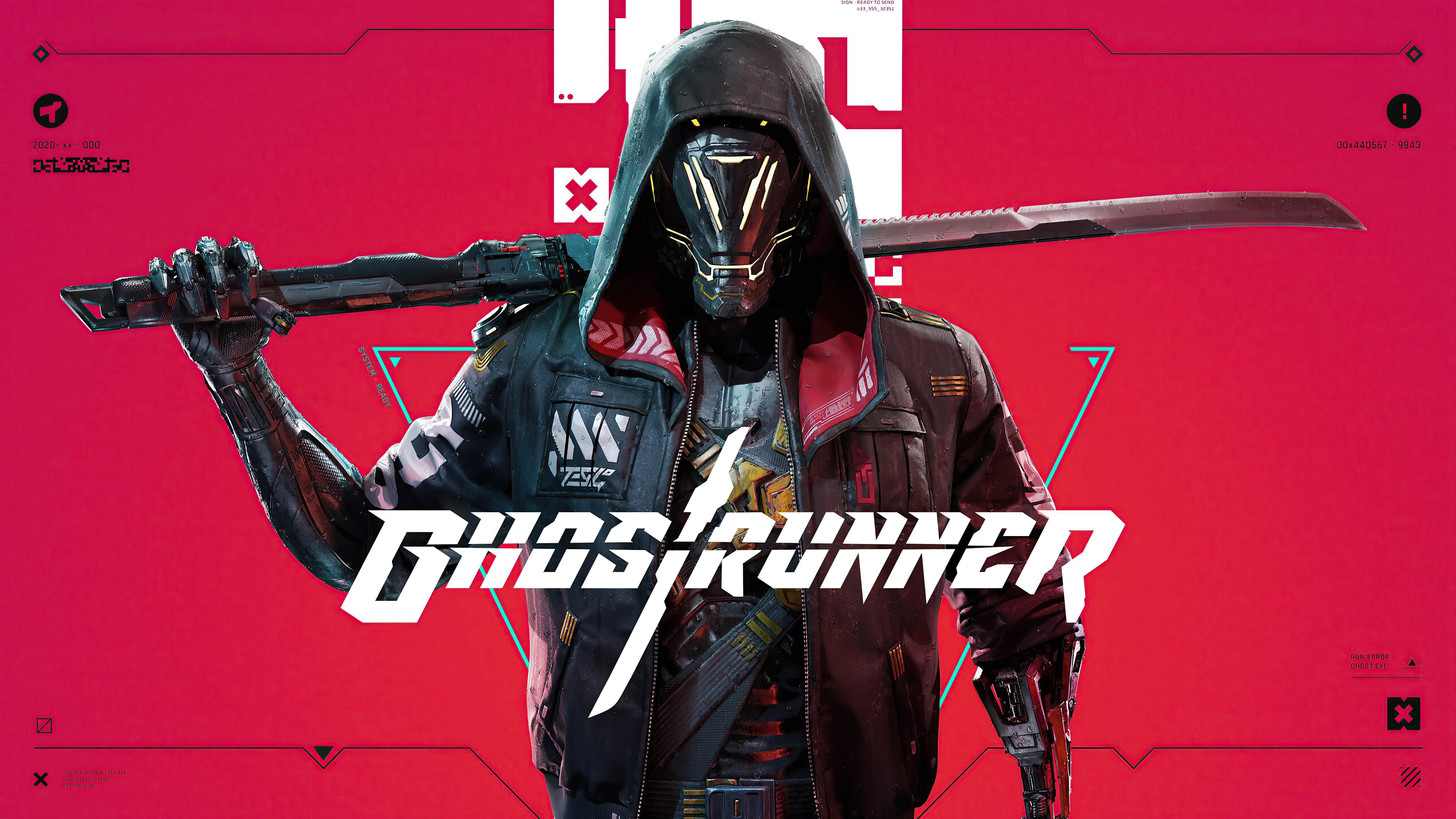 Ghostrunner game cover with cyborg ninja holding sword HD Wallpaper