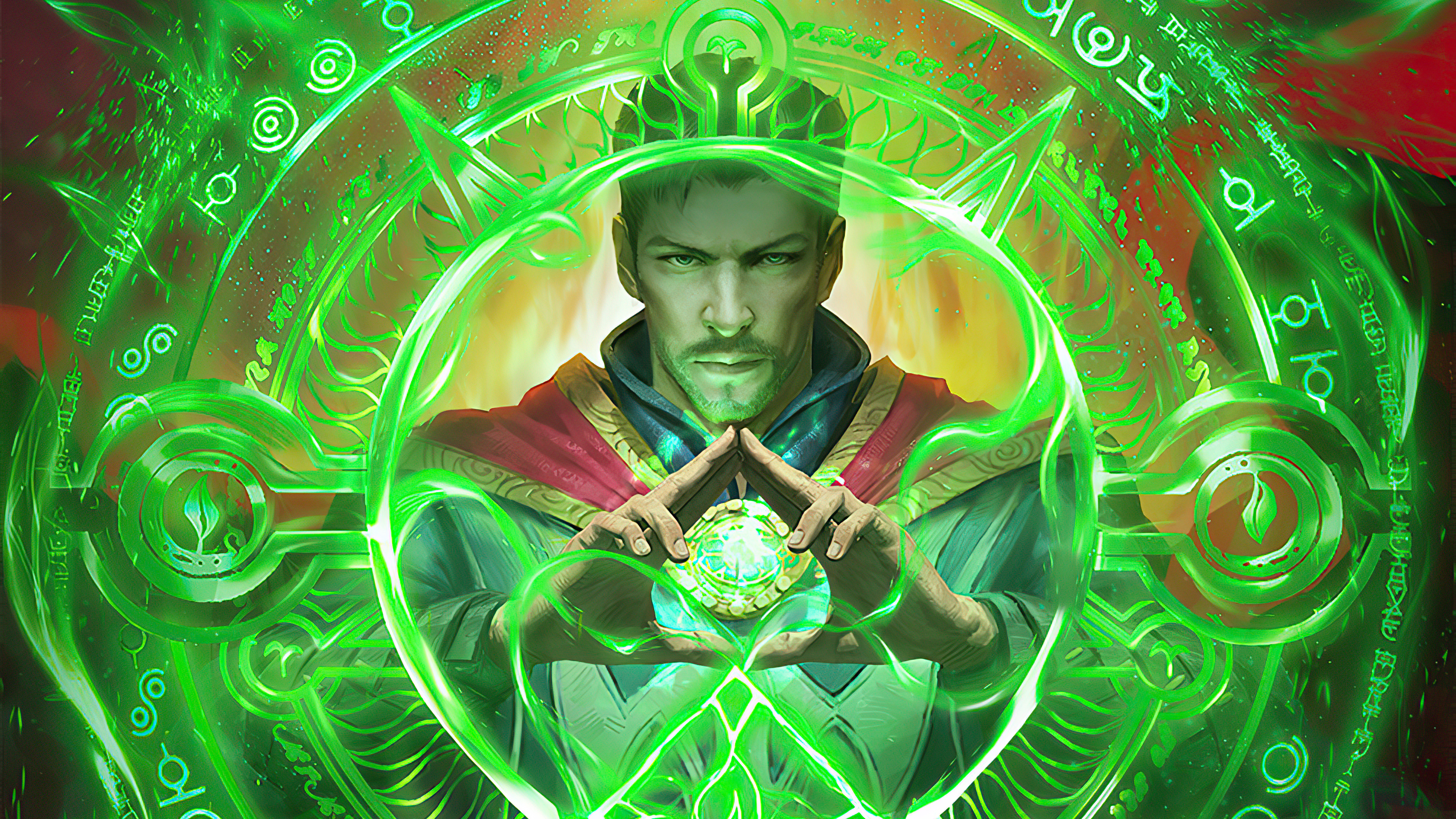 Doctor Strange casting a spell with the Eye of Agamotto HD Wallpaper
