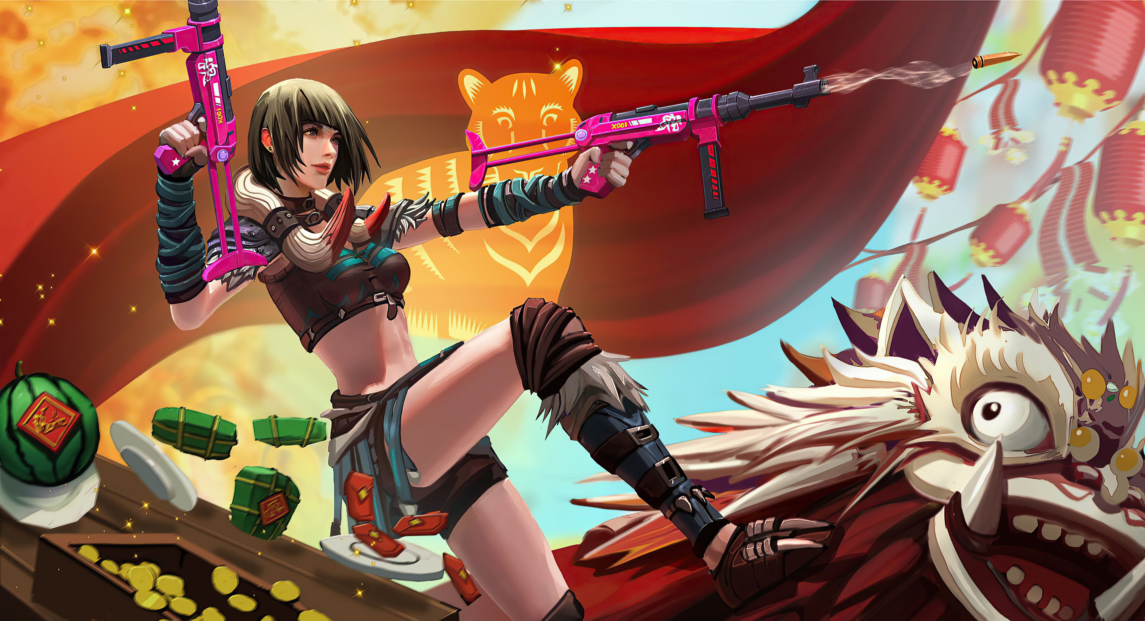Girl with guns from Garena Free Fire HD Wallpaper