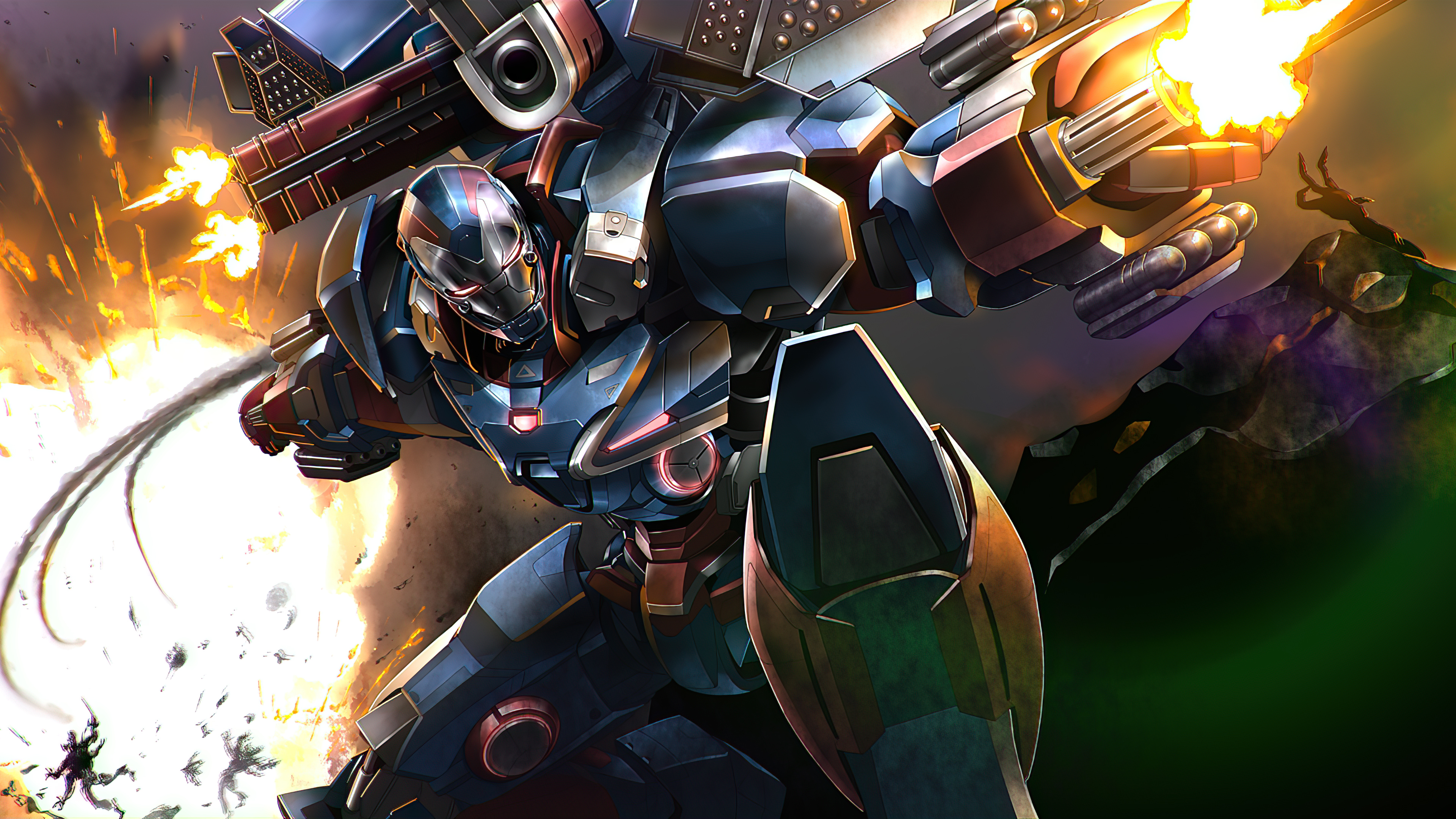War Machine firing weapons in battle HD Wallpaper