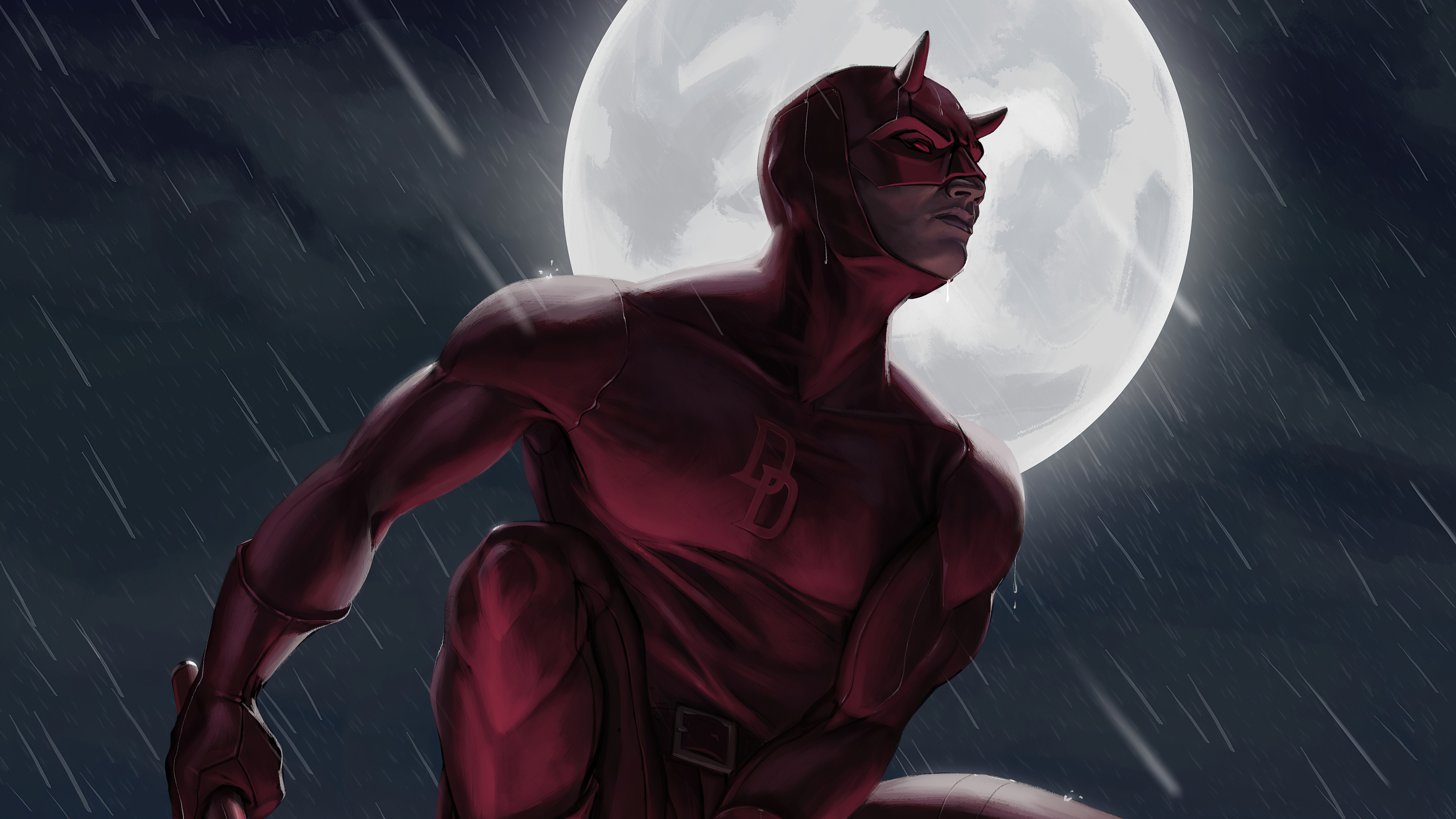 Daredevil artwork with moon and rain HD Wallpaper