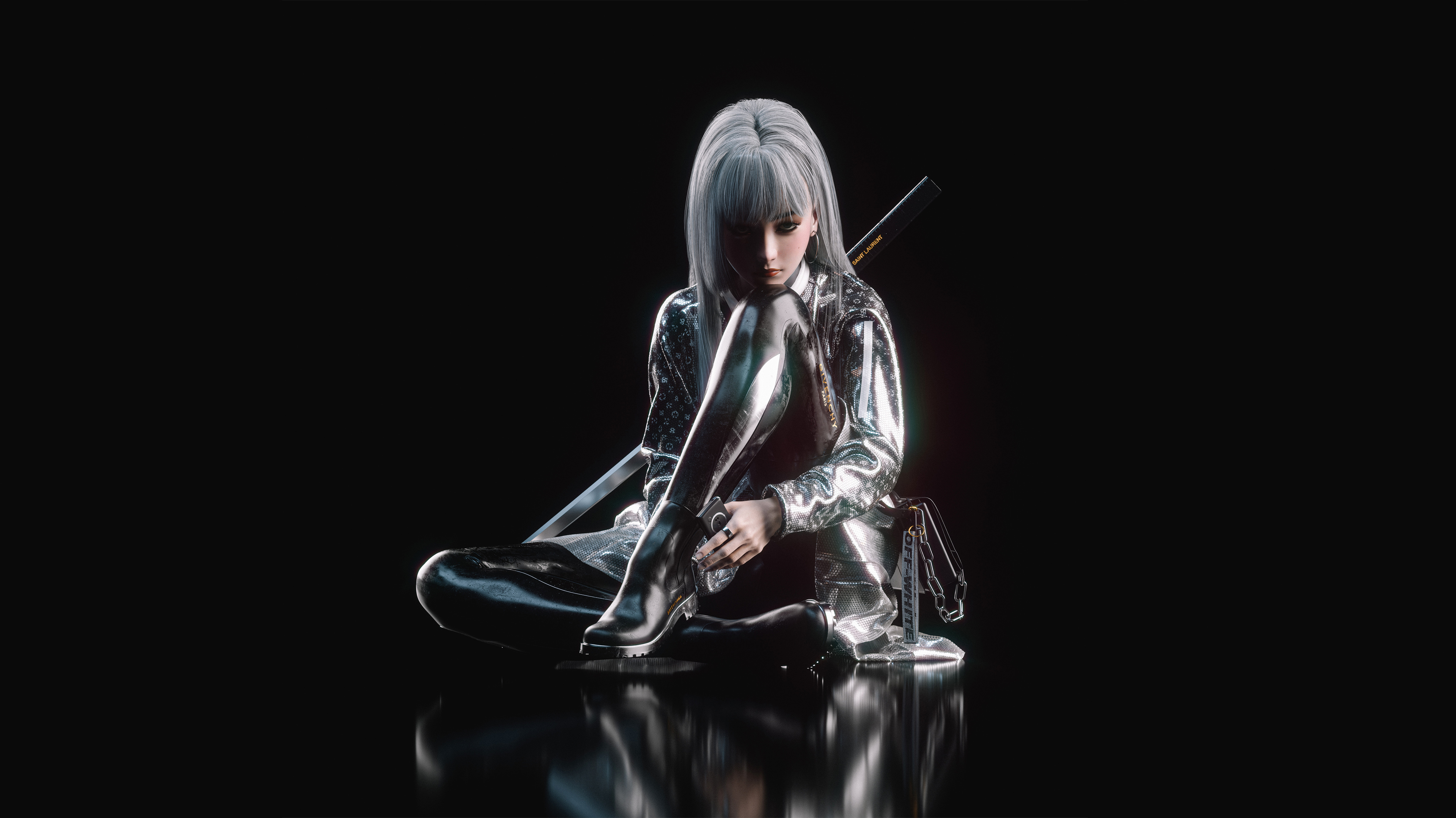 Artwork of a woman with a sword HD Wallpaper