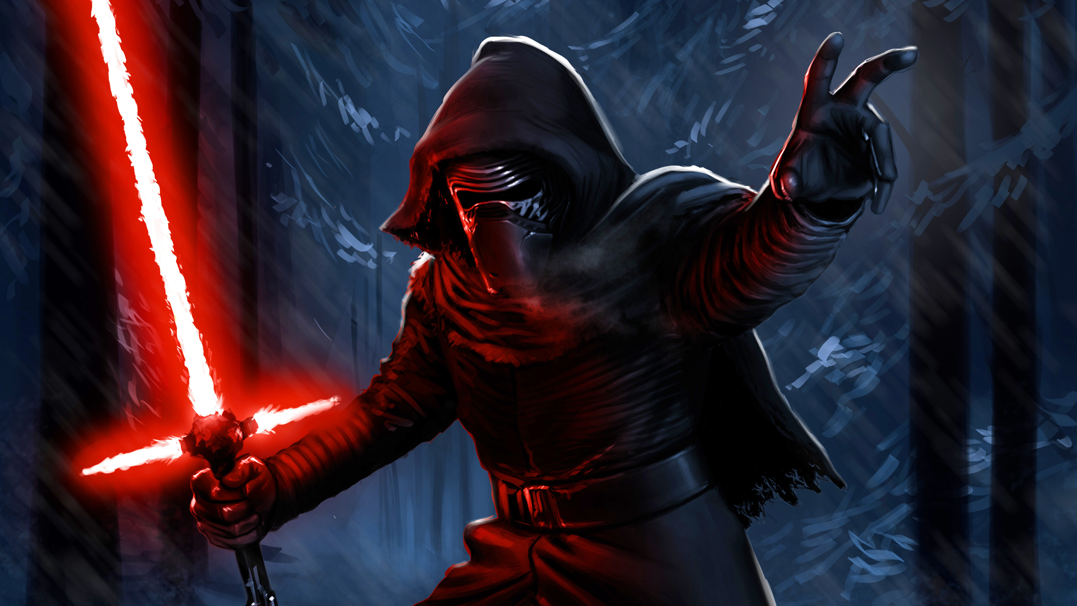 Kylo Ren with Red Lightsaber in Forest HD Wallpaper