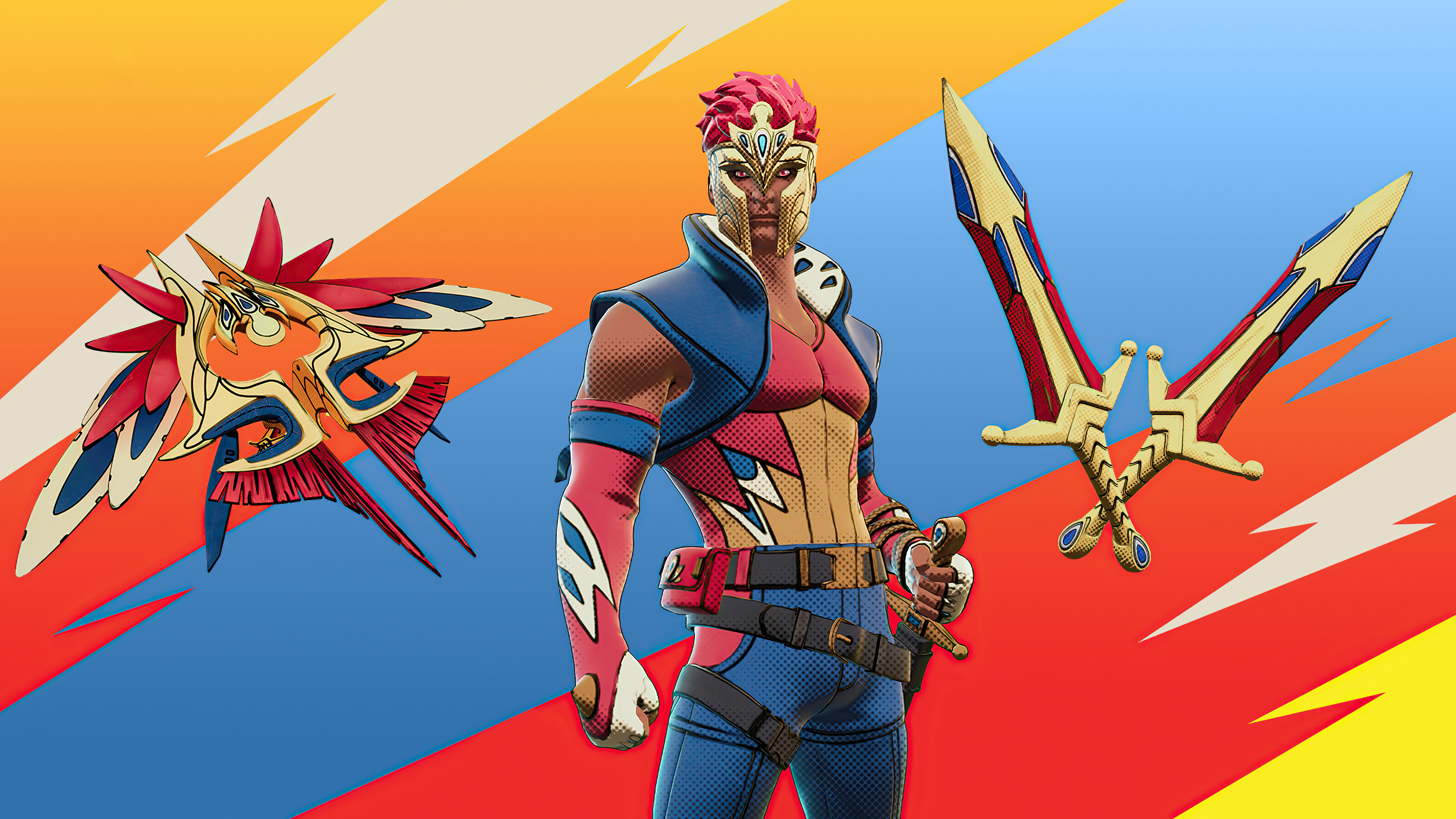 Fortnite character with glider and swords HD Wallpaper