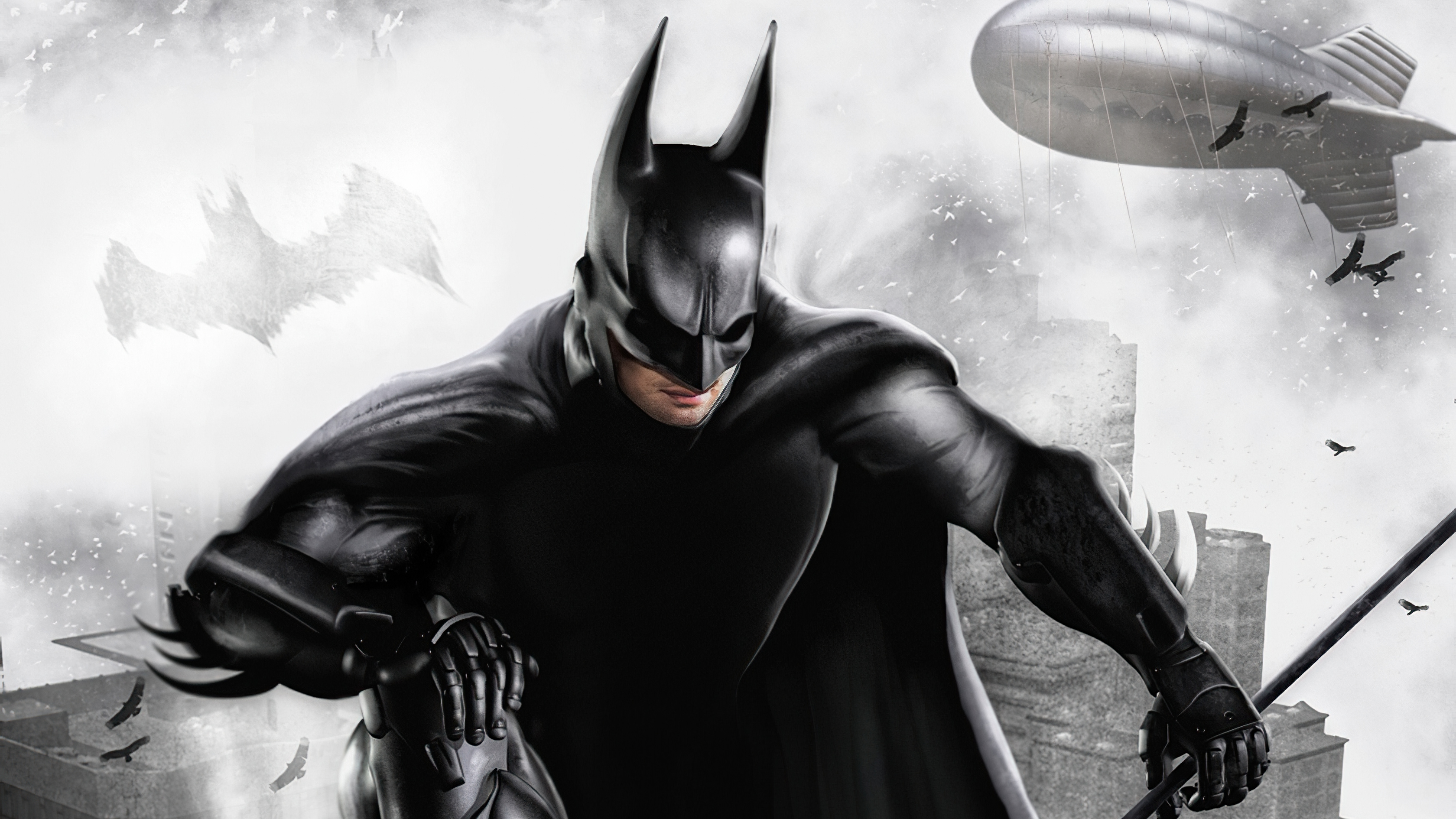 Batman artwork with blimp and birds HD Wallpaper