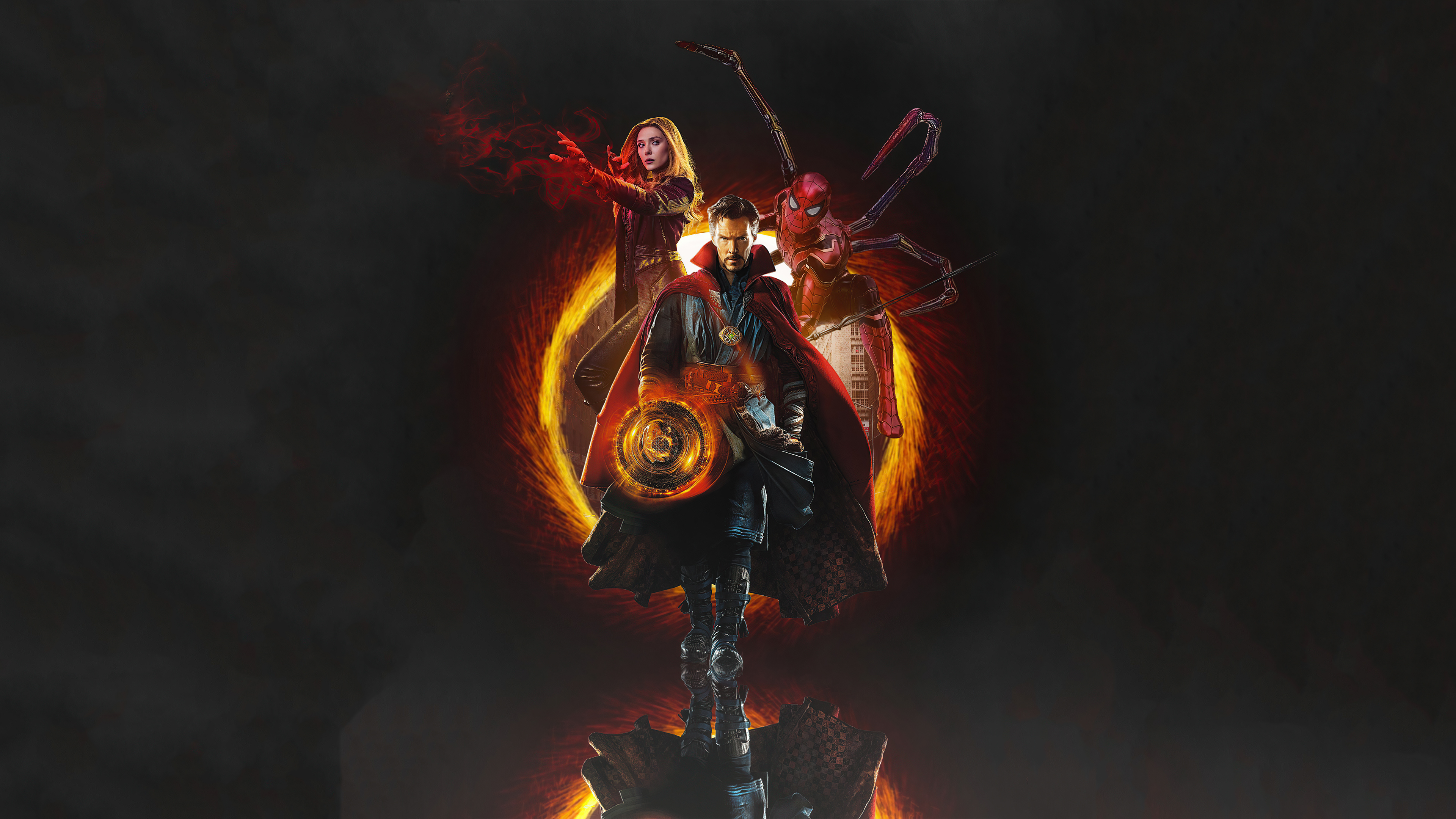 Doctor Strange, Scarlet Witch, and Spider-Man artwork HD Wallpaper