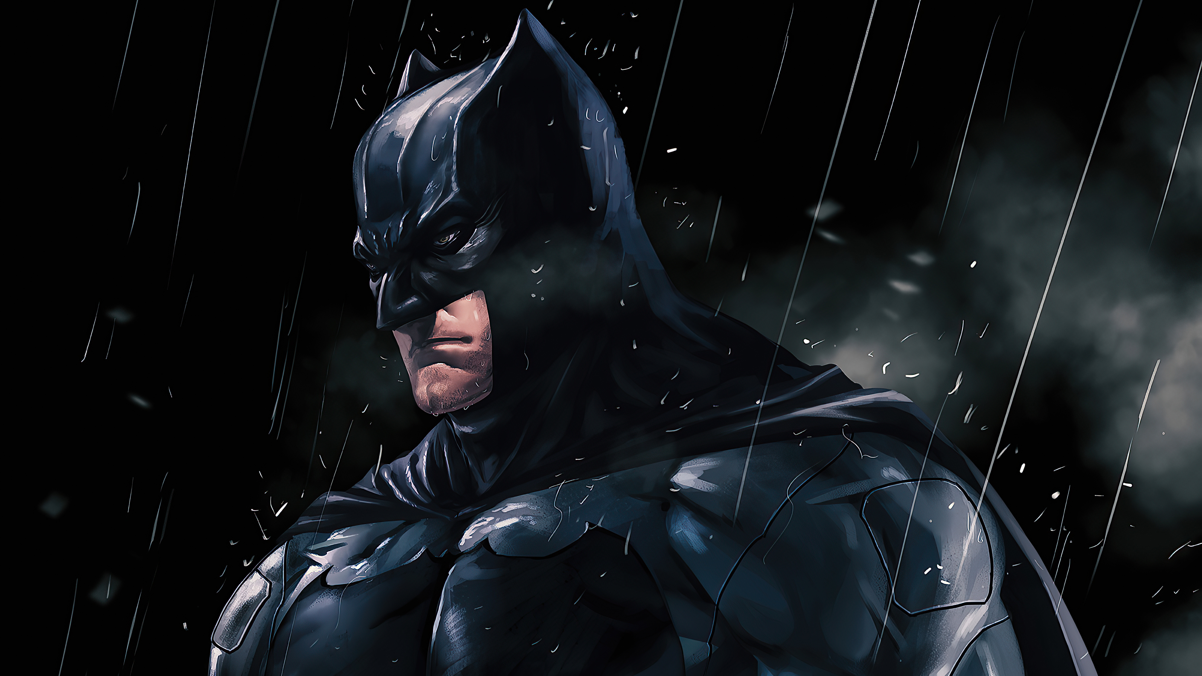 Batman in the rain artwork 4K HD Wallpaper