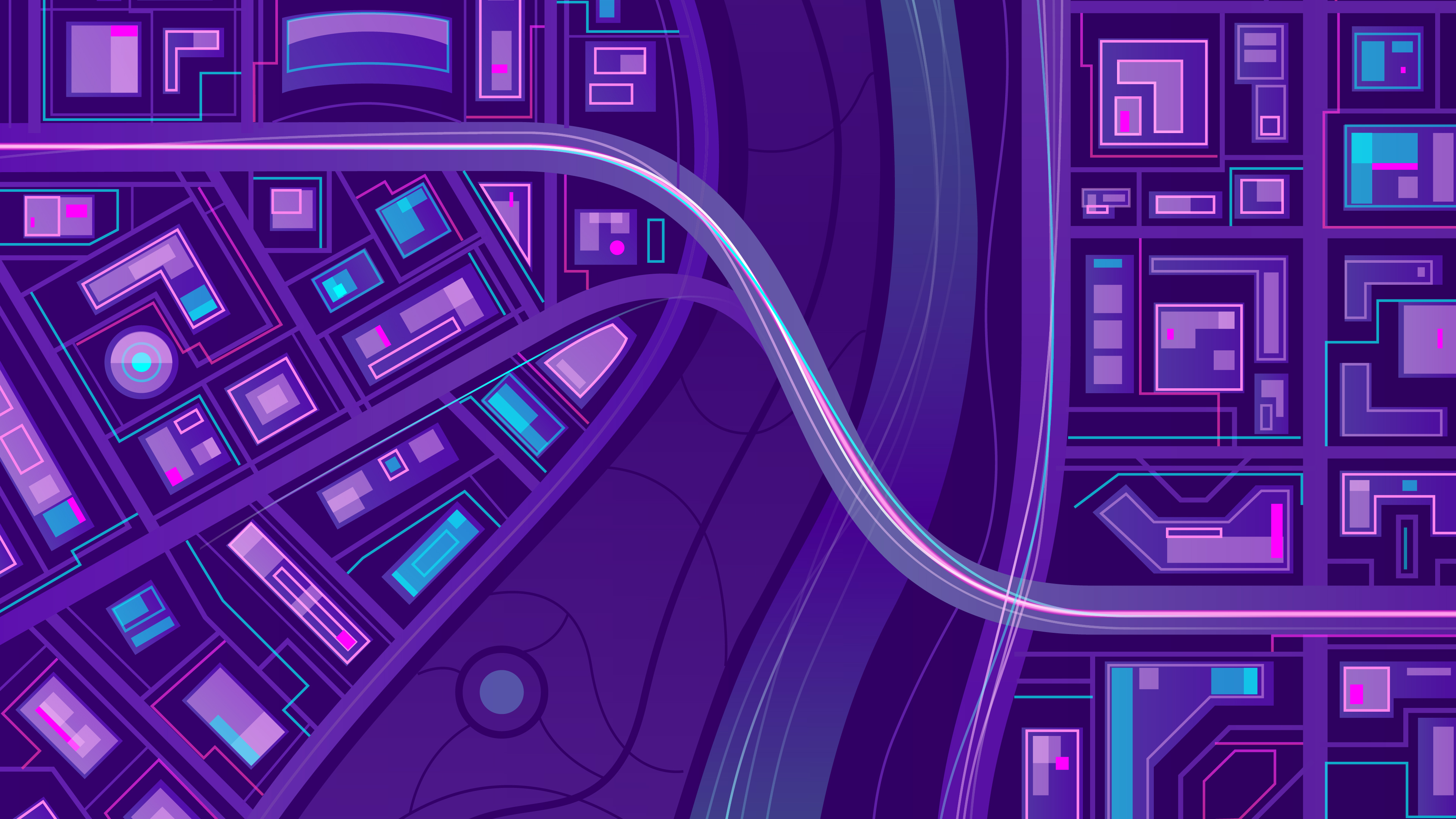 Minimalist abstract city map with neon lights HD Wallpaper
