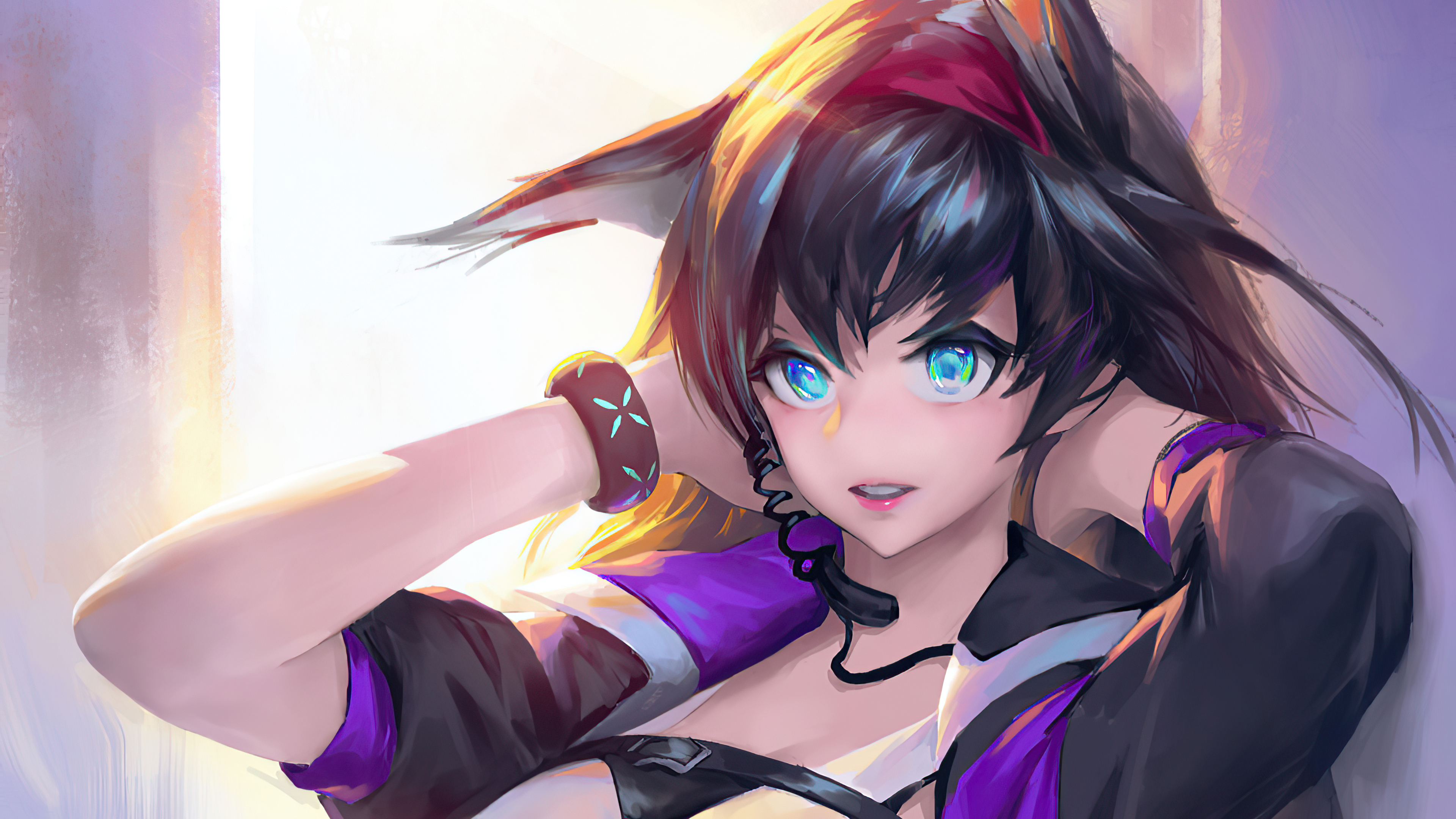 Anime girl with fox ears and blue eyes HD Wallpaper