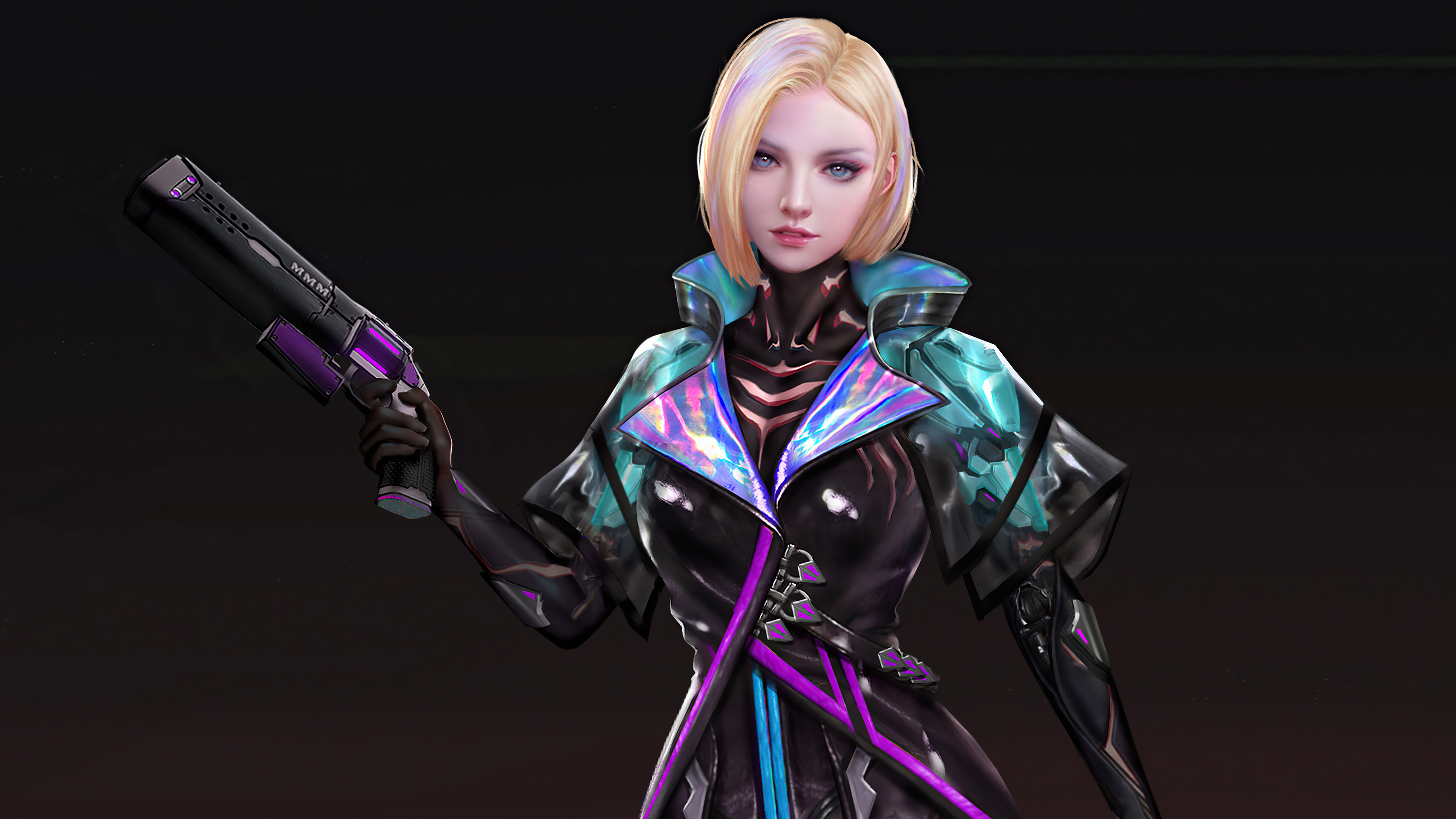 Sci-fi woman with a gun, digital art HD Wallpaper