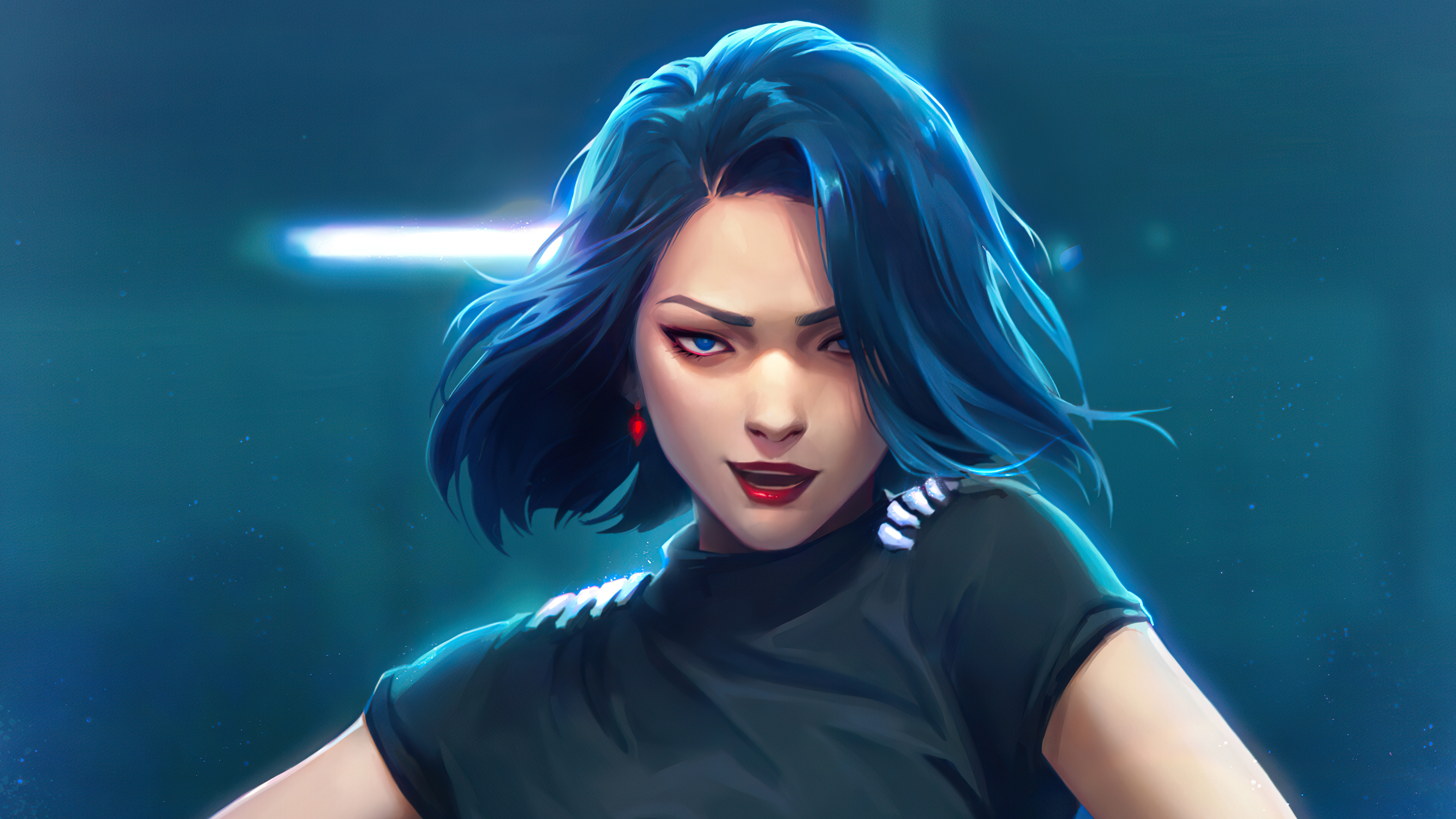 Artwork of a woman with blue hair HD Wallpaper
