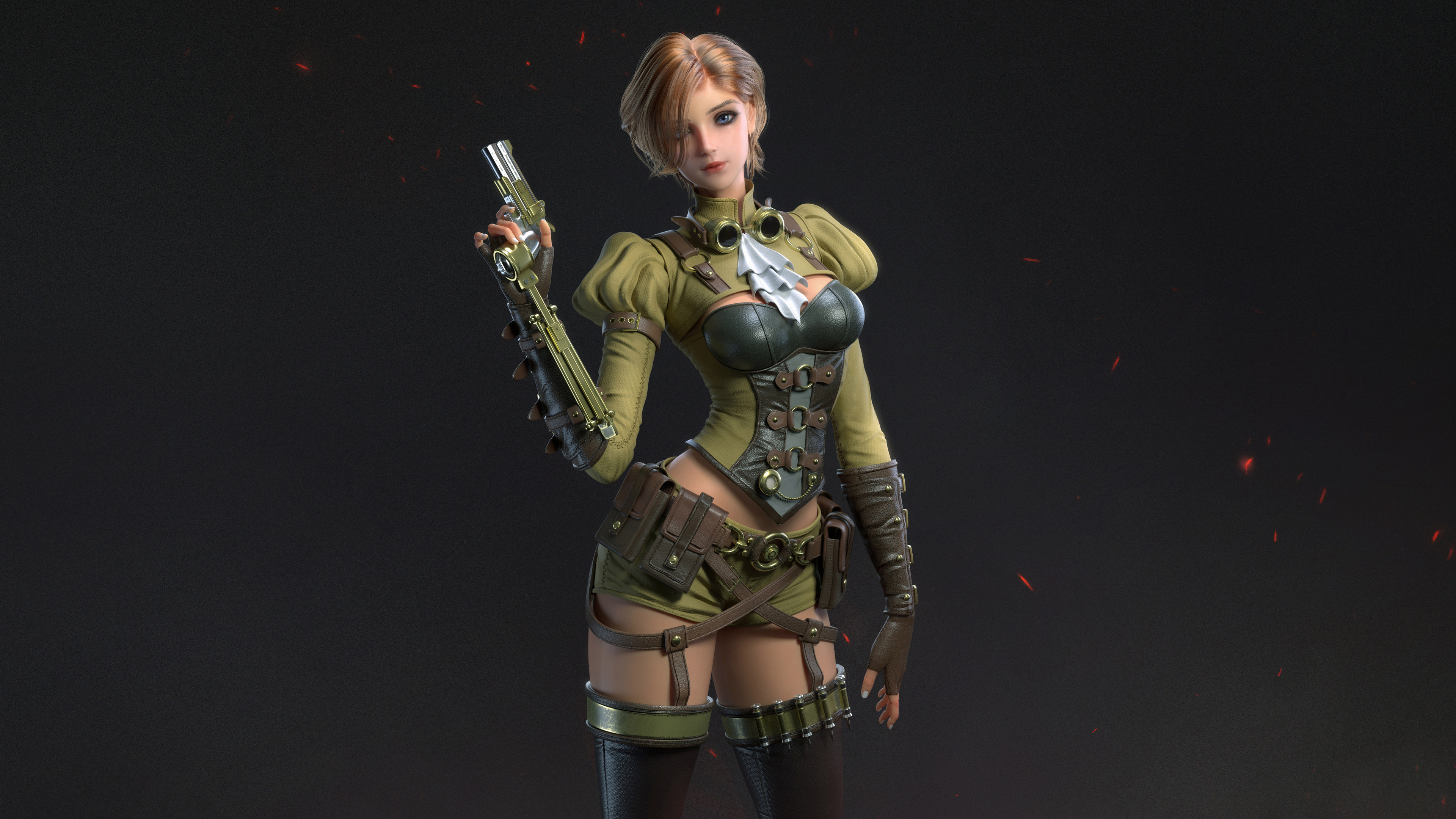 Fantasy girl with steampunk attire and gun HD Wallpaper