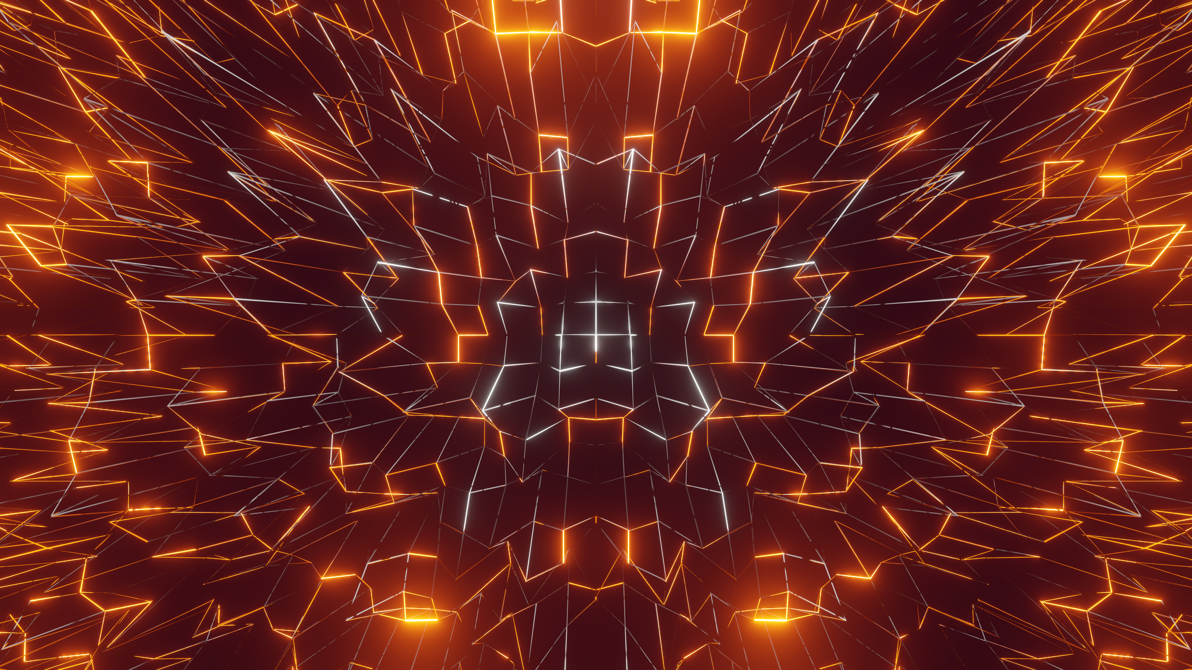 Abstract digital art with glowing orange and white lines HD Wallpaper