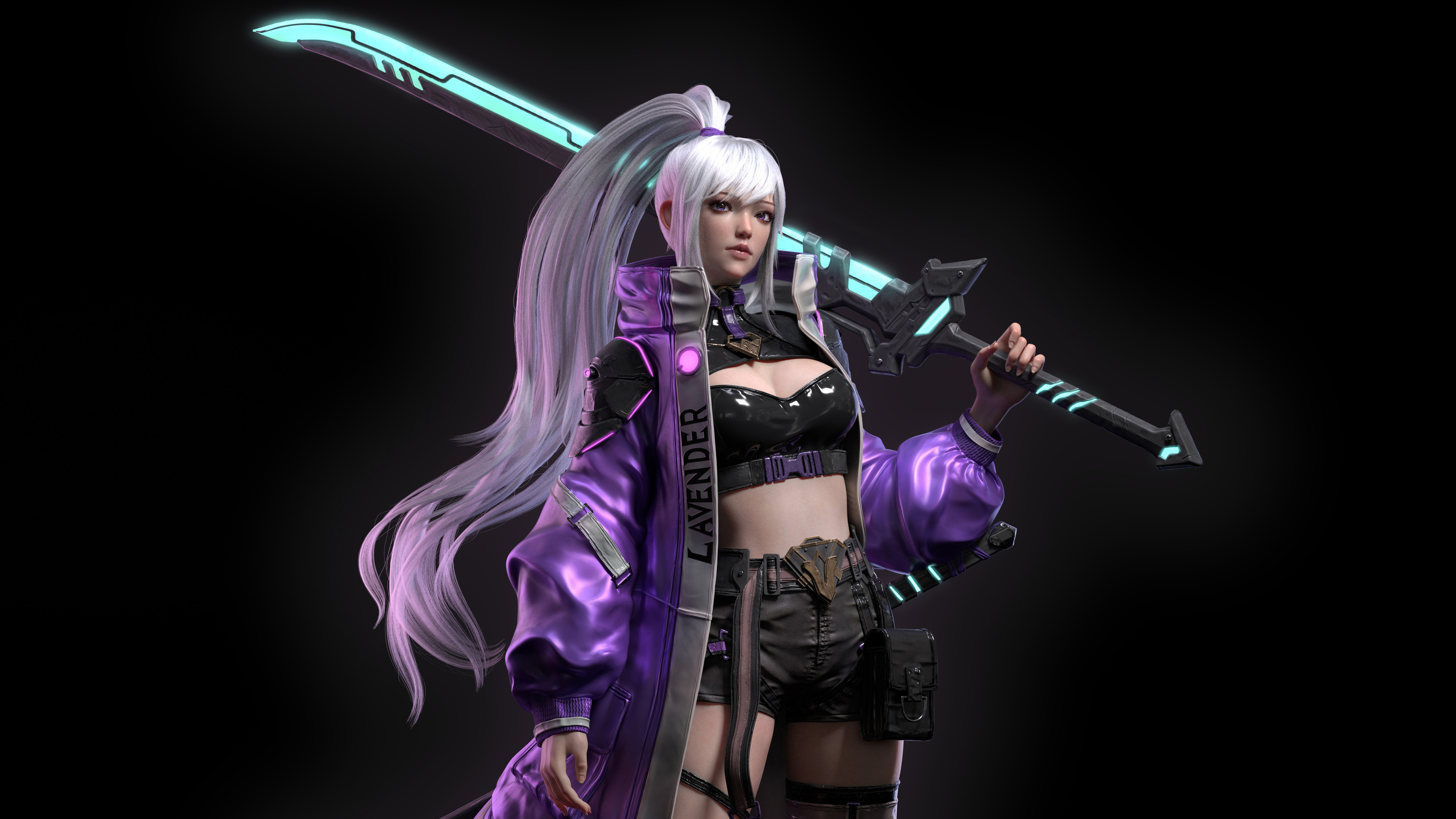 Digital art of a female warrior with a sword HD Wallpaper