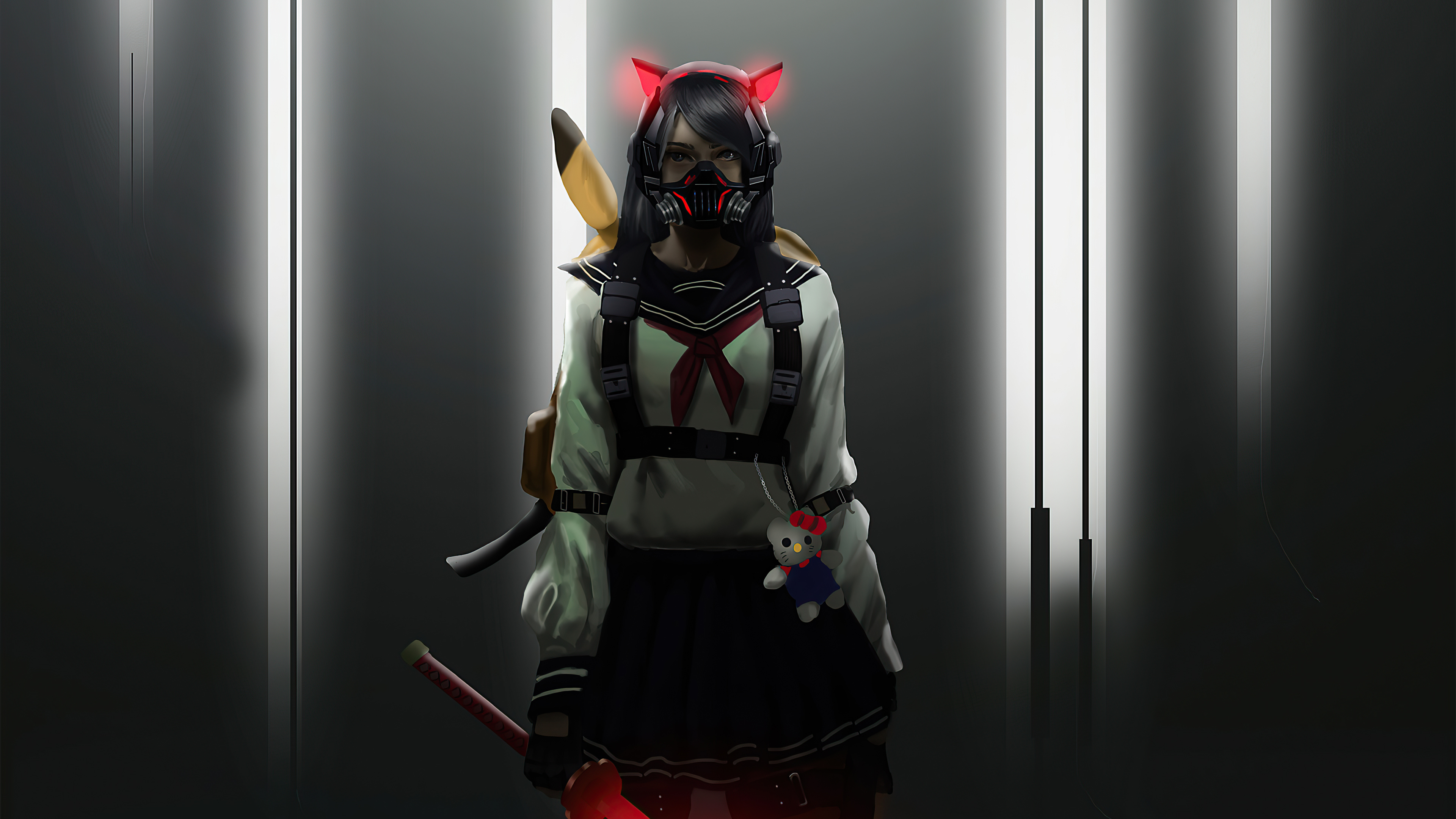 Girl with cat ears and gas mask HD Wallpaper