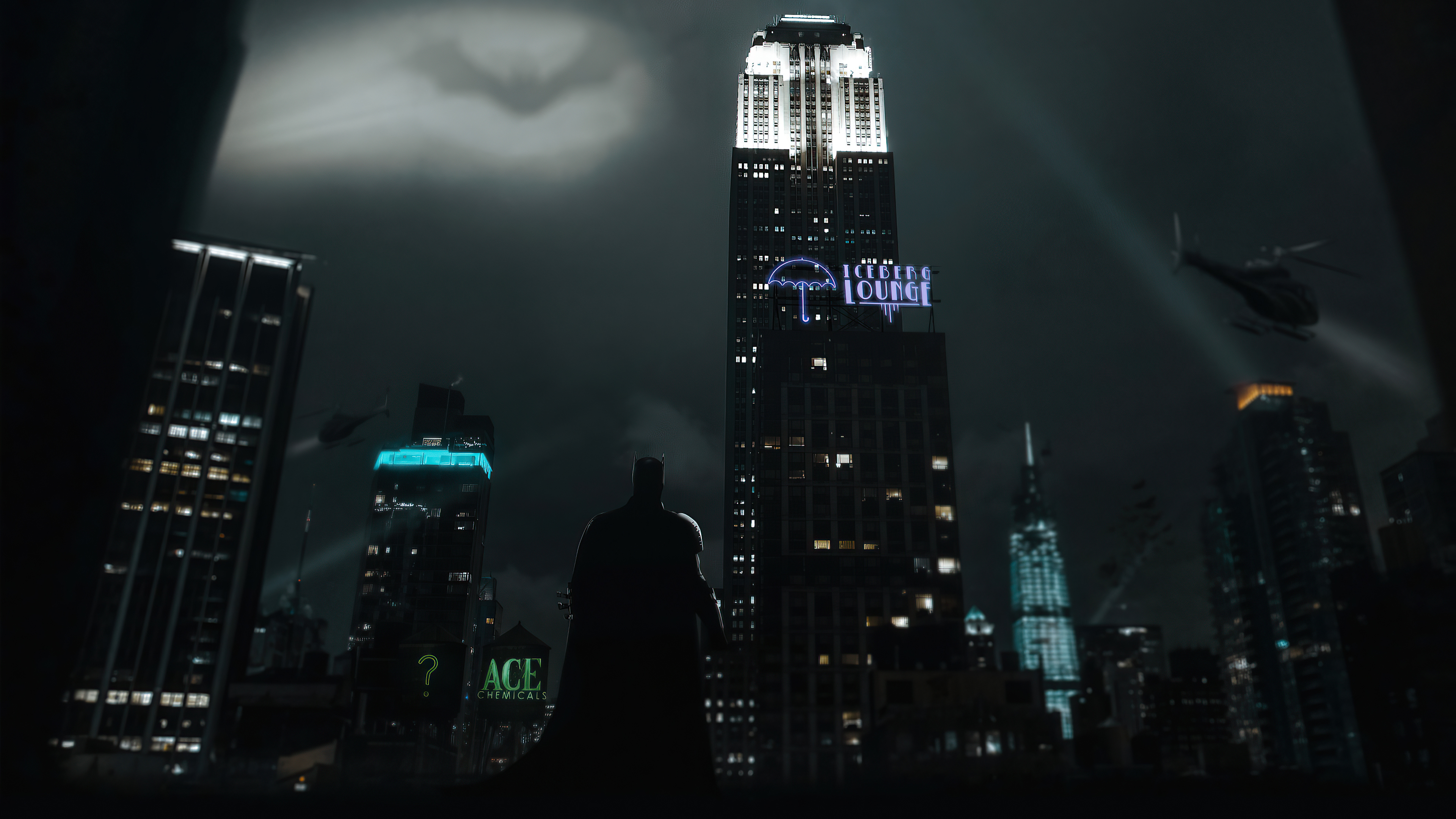 Batman in Gotham City with Ace Chemicals and Iceberg Lounge HD Wallpaper