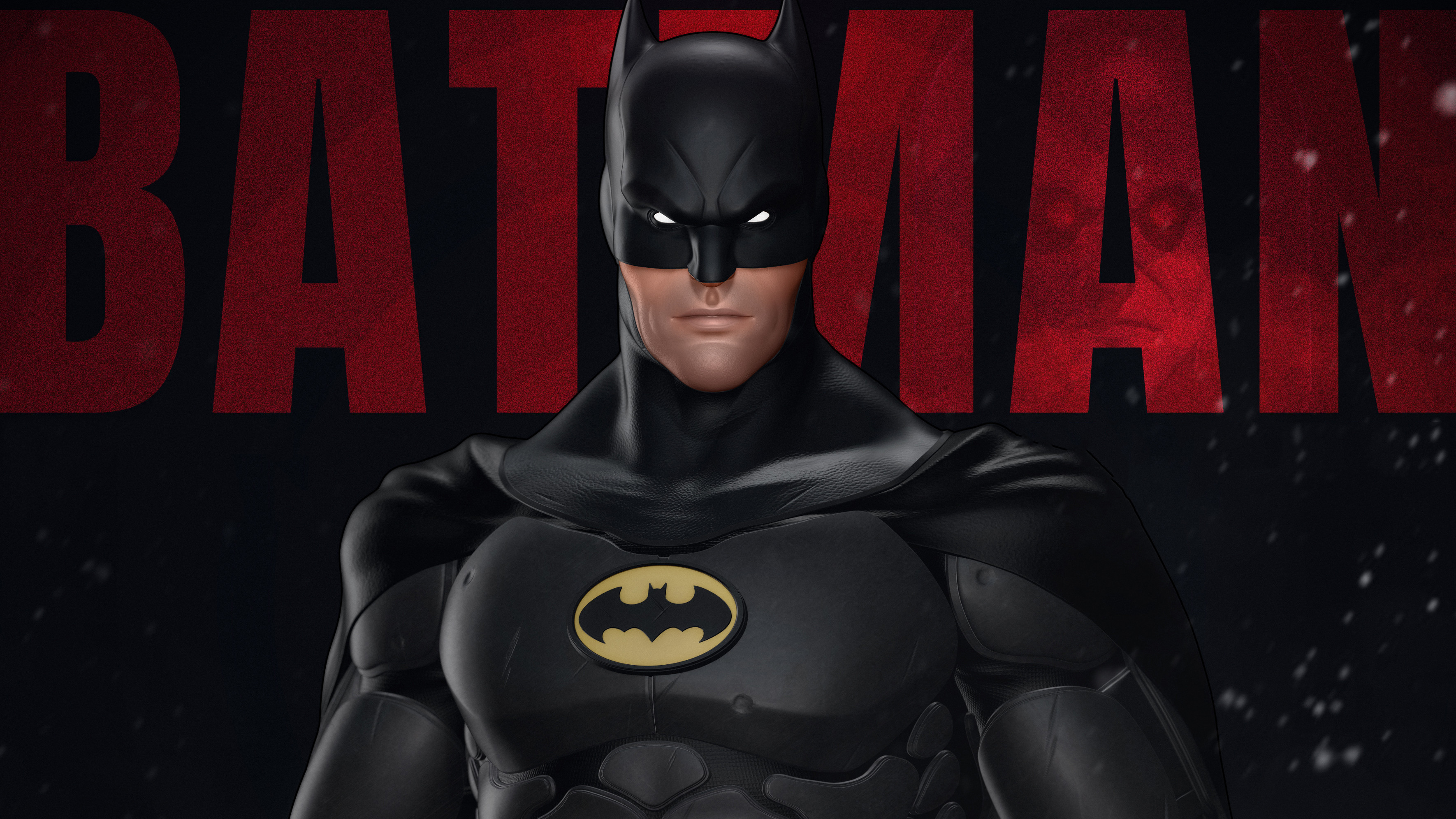 Batman artwork with red "BATMAN" text HD Wallpaper